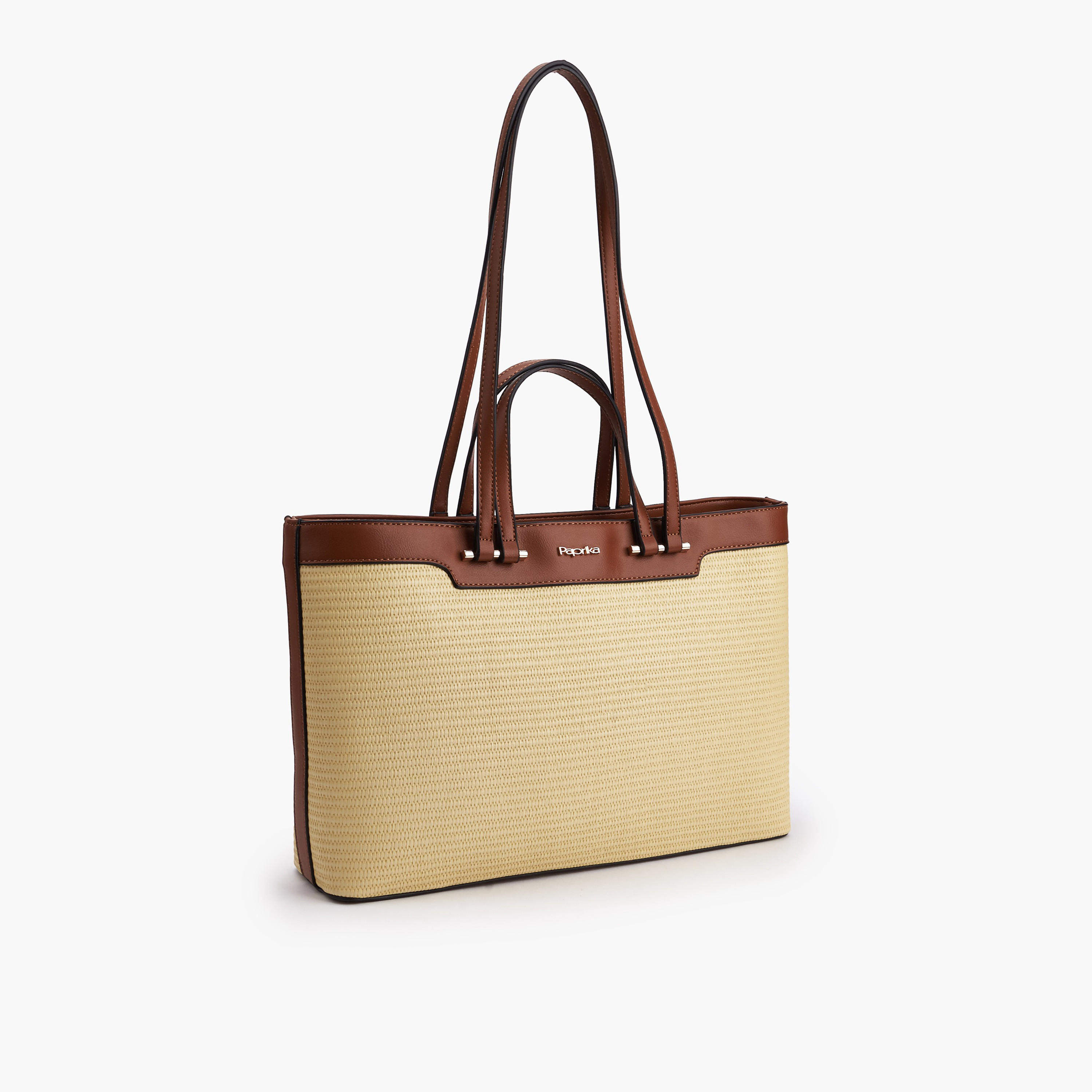 Paprika Woven Detail Tote Bag with Double Handle-women-bagsandwallets-handbags-image-2