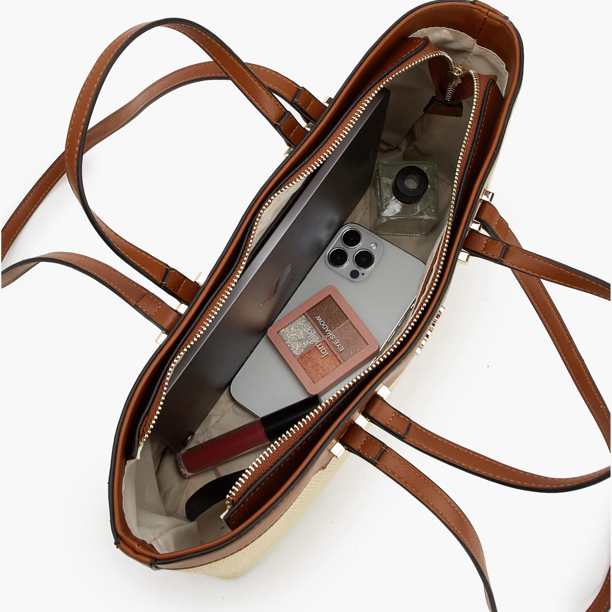 Paprika Woven Detail Tote Bag with Double Handle-women-bagsandwallets-handbags-image-3