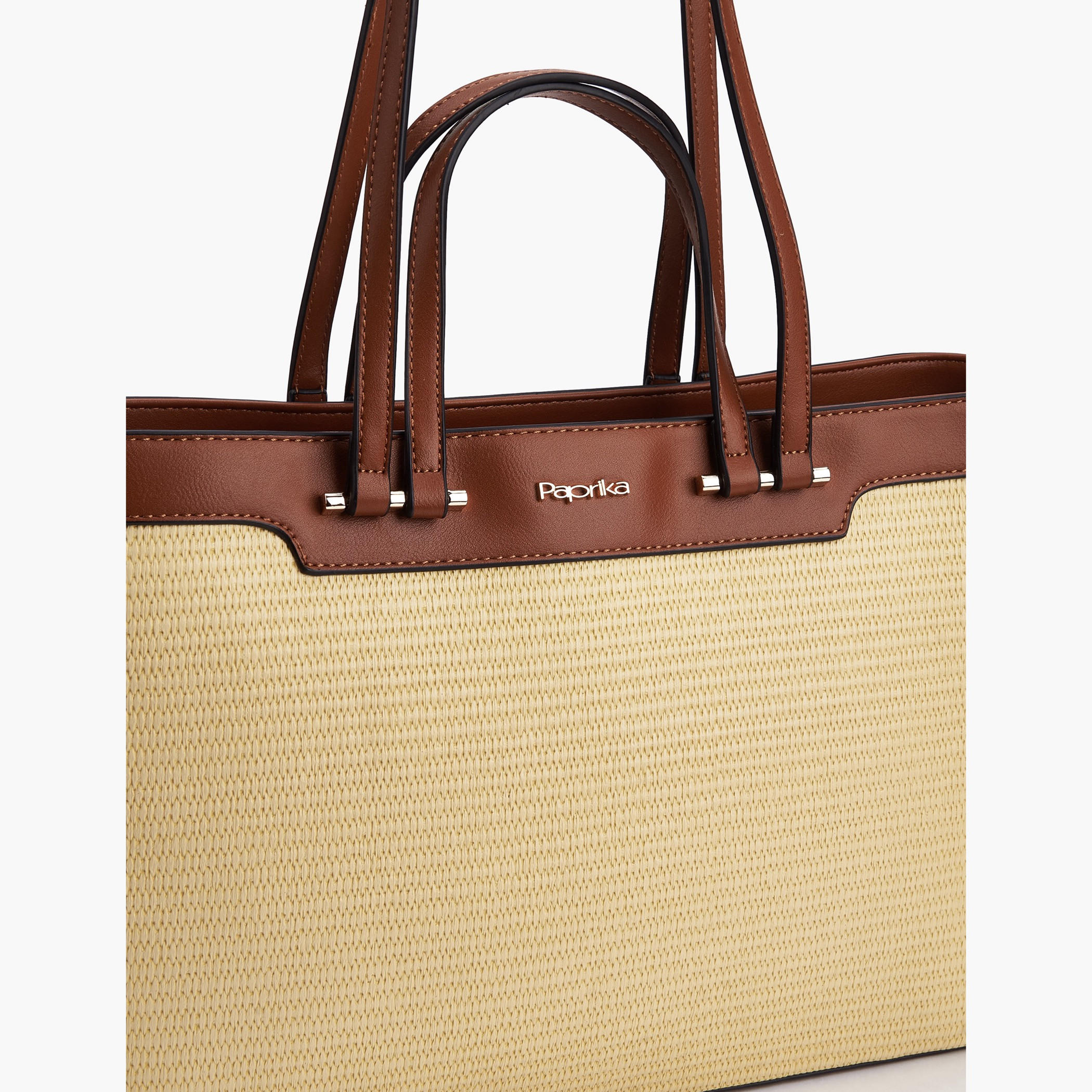 Paprika Woven Detail Tote Bag with Double Handle-women-bagsandwallets-handbags-image-4