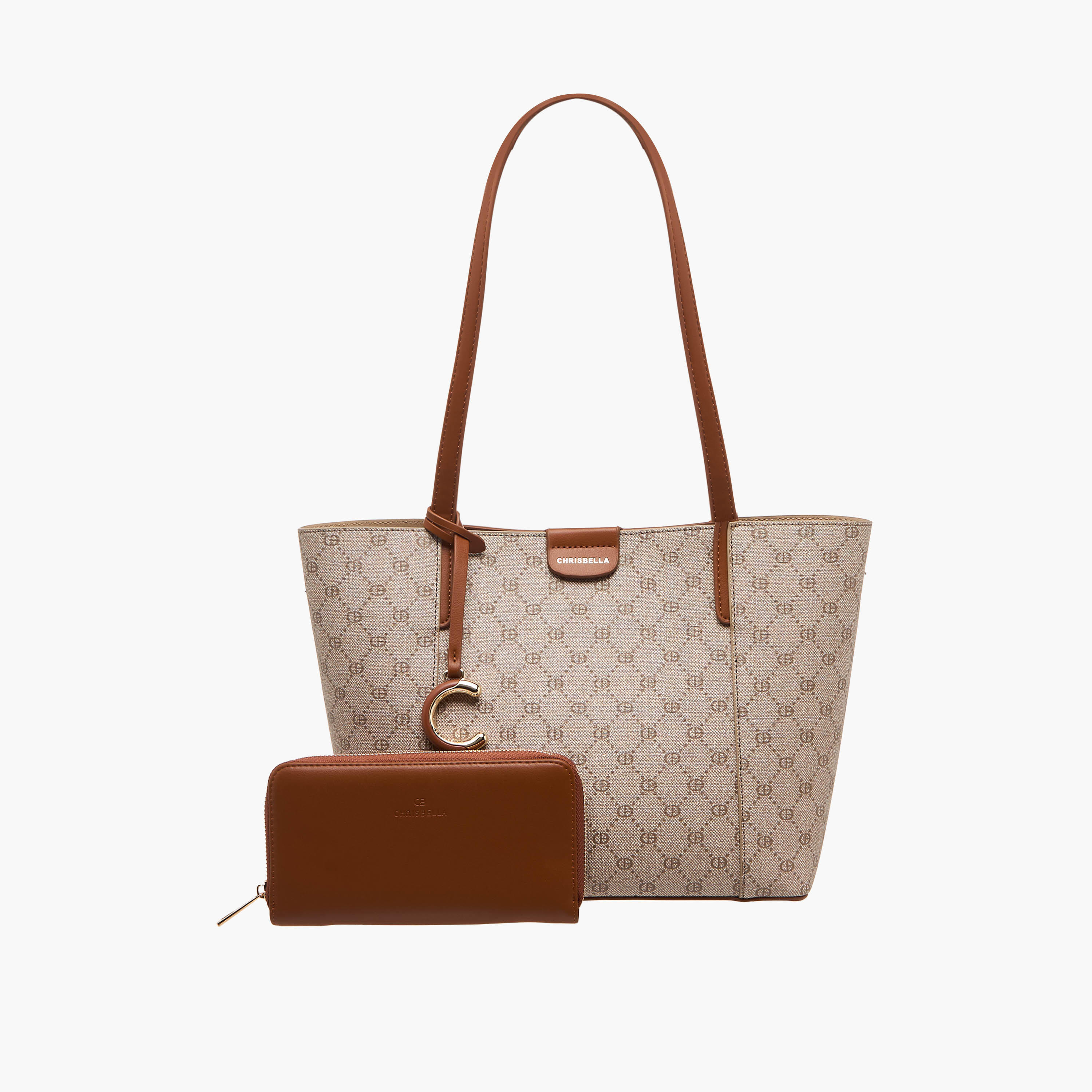 Chrisbella Monogram Print Tote Bag with Zip Around Wallet-women-bagsandwallets-handbags-image-1