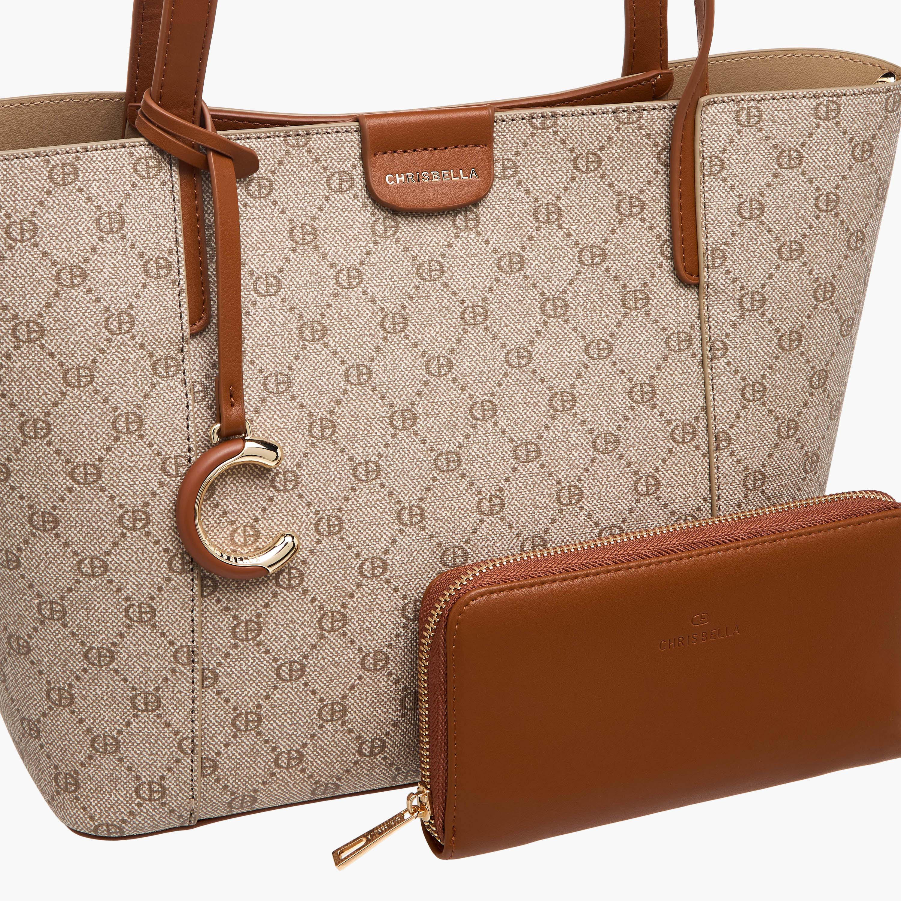 Chrisbella Monogram Print Tote Bag with Zip Around Wallet-women-bagsandwallets-handbags-image-5