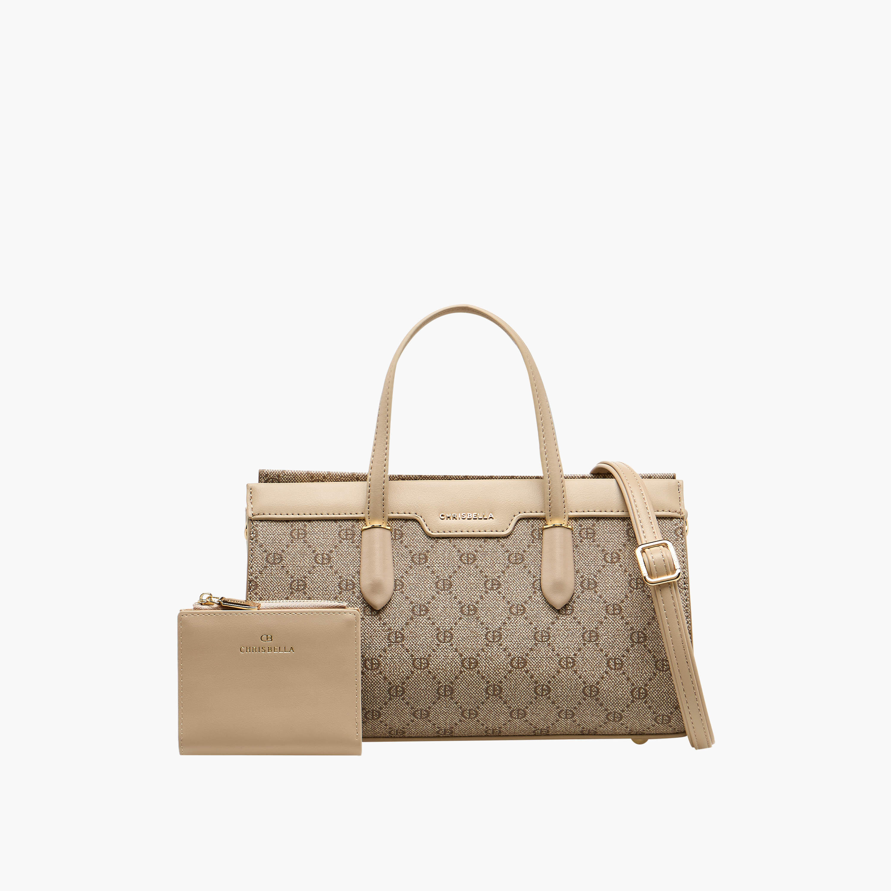 Chrisbella Monogram Print Tote Bag with Wallet-women-bagsandwallets-handbags-image-1
