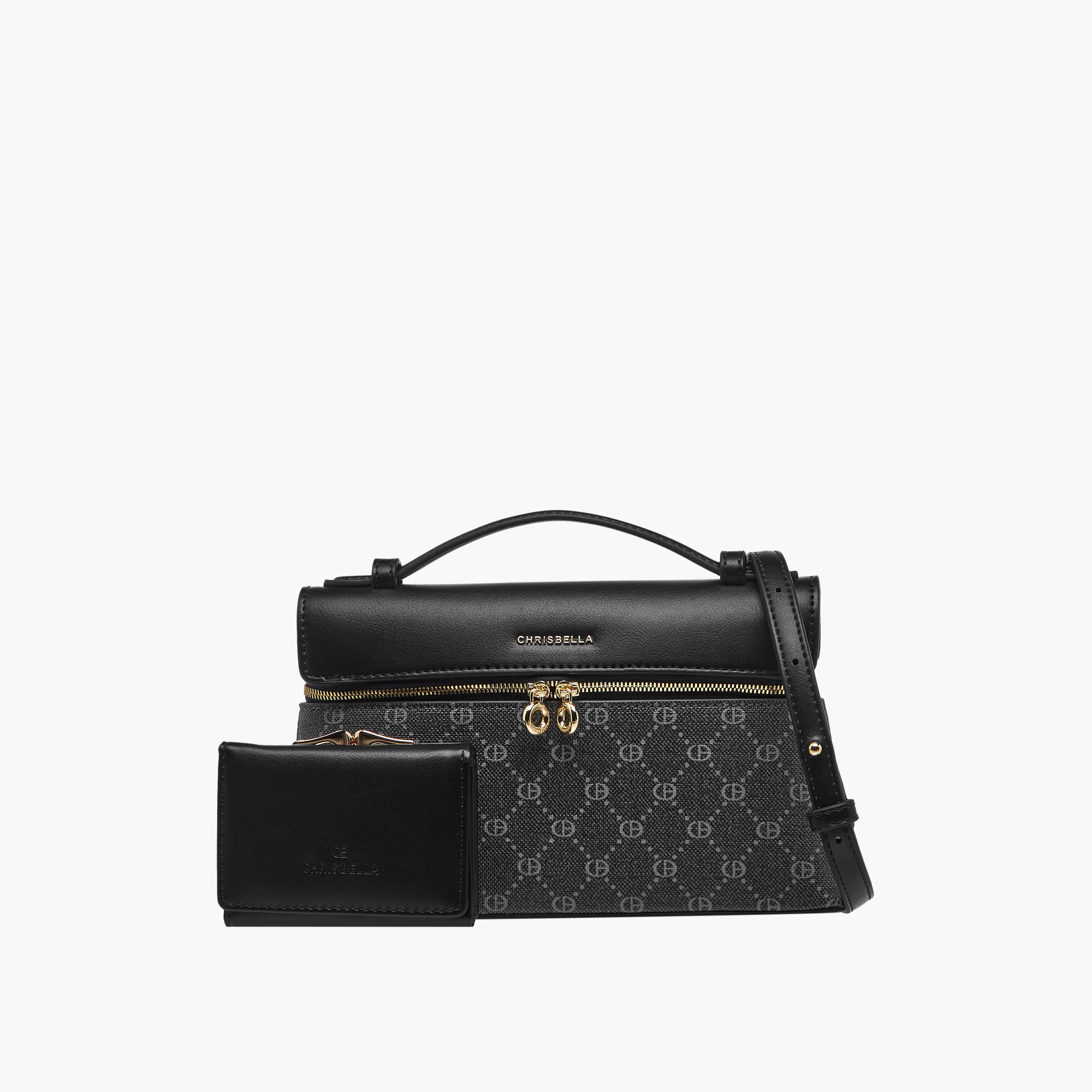 شنطة كروس بودي بطبعات مونوجرام مع محفظة من كريسبيلا-women-bagsandwallets-handbags-image-1