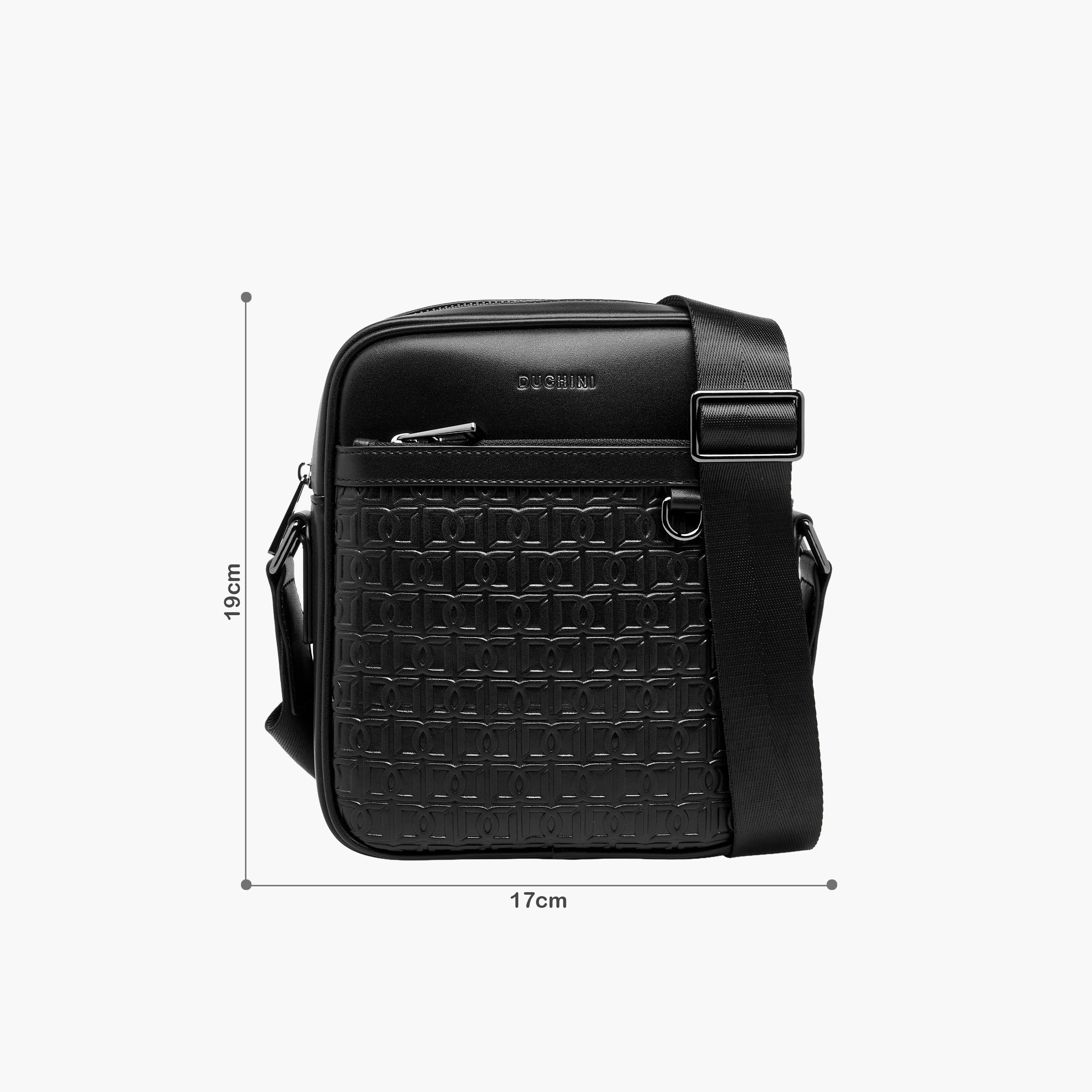 Duchini Men Monogram Textured Crossbody Bag-men-bags-image-2