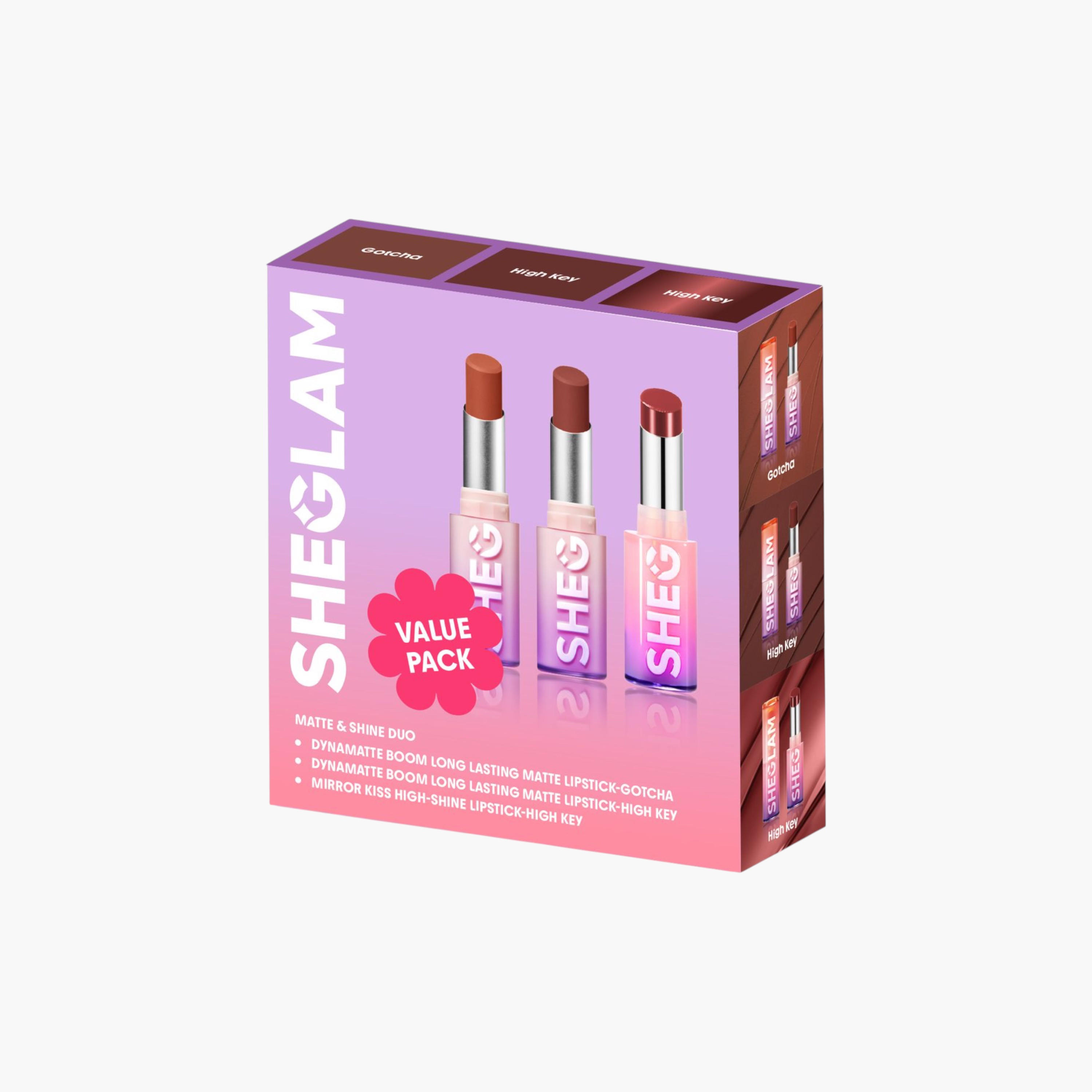 Sheglam Dynamatte Boom Long-lasting Matte Lipstick - High Key + Sheglam Dynamatte Boom Long-lasting Matte Lipstick - Gotcha + Sheglam Mirror Kiss High-Shine Lipstick - High Key-beautyandpersonalcare-giftsets-image-2
