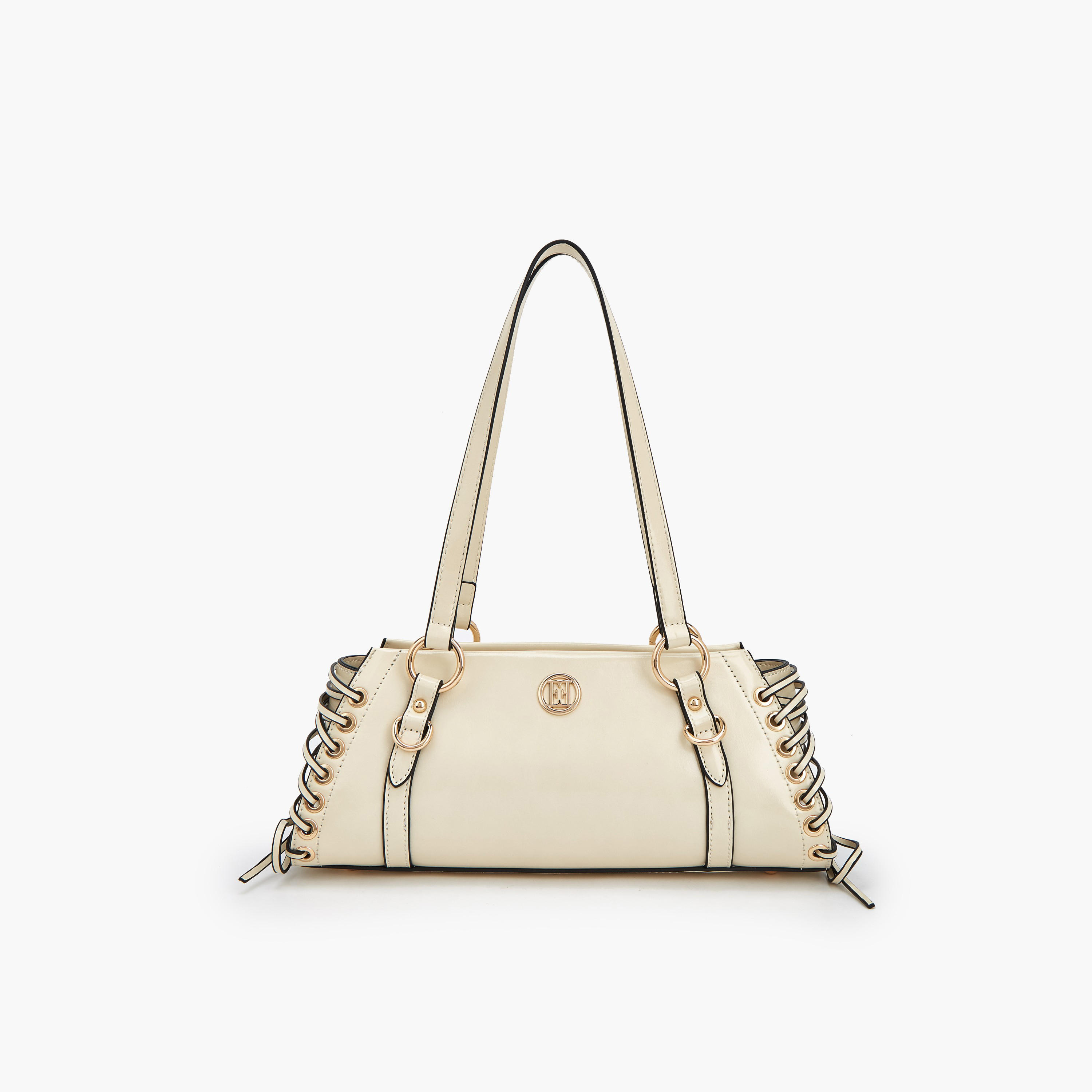 Elle Lace Detail Shoulder Bag with Double Handle-women-bagsandwallets-handbags-image-1