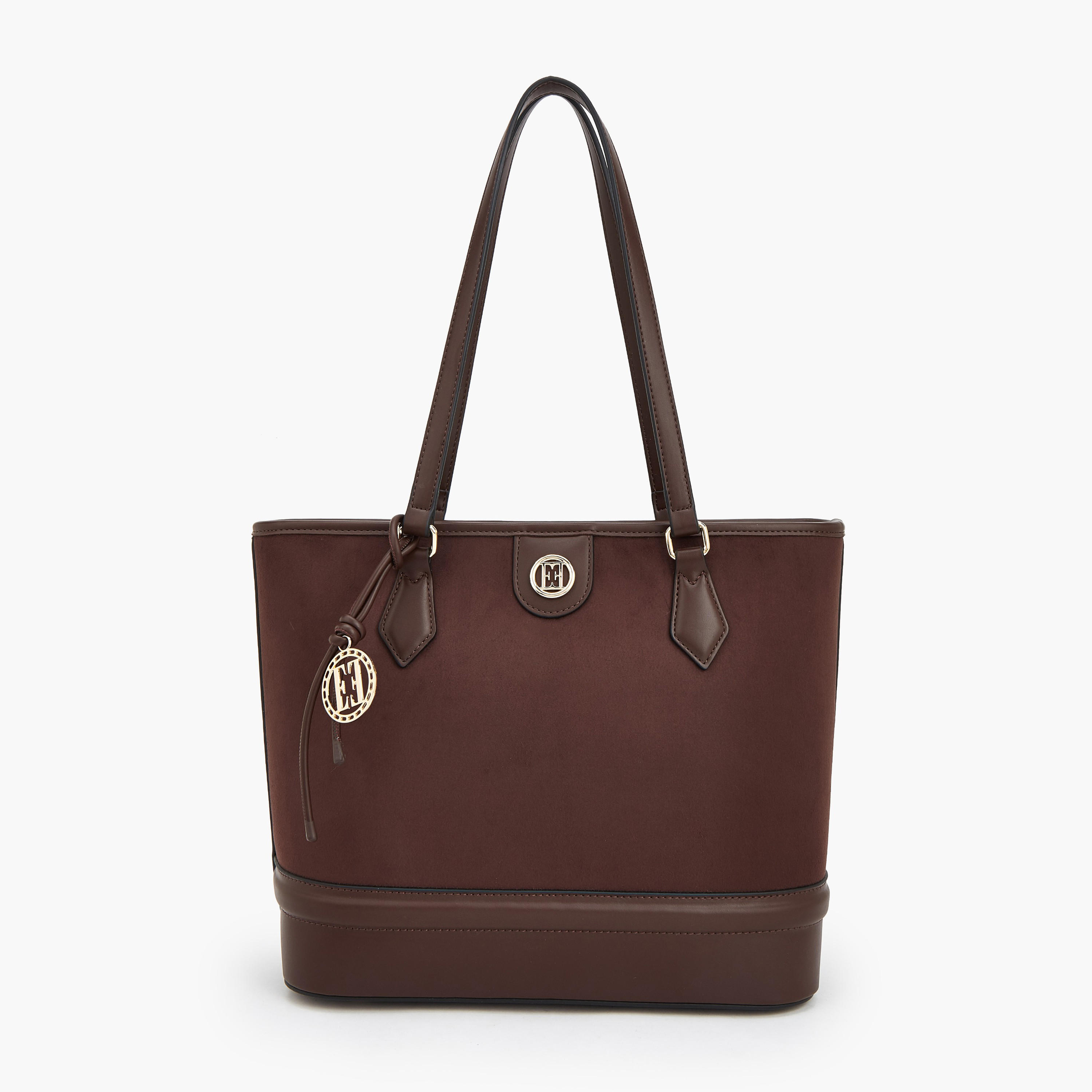 Elle Suede Textured Tote Bag with Dual Handle-women-bagsandwallets-handbags-image-1