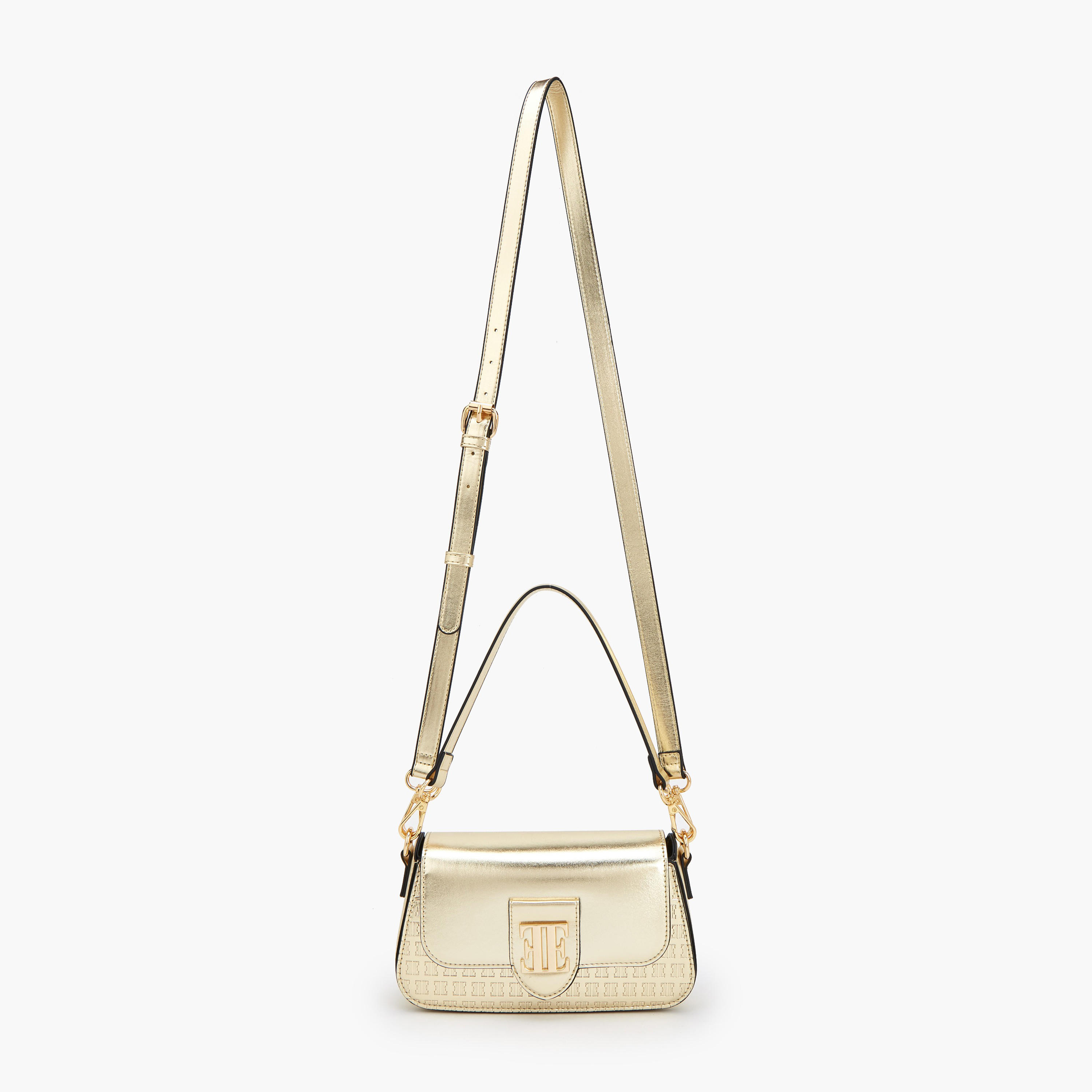 شنطة كتف بنقوش مونوجرام وحزام قابل للتعديل من إيل-women-bagsandwallets-handbags-image-2