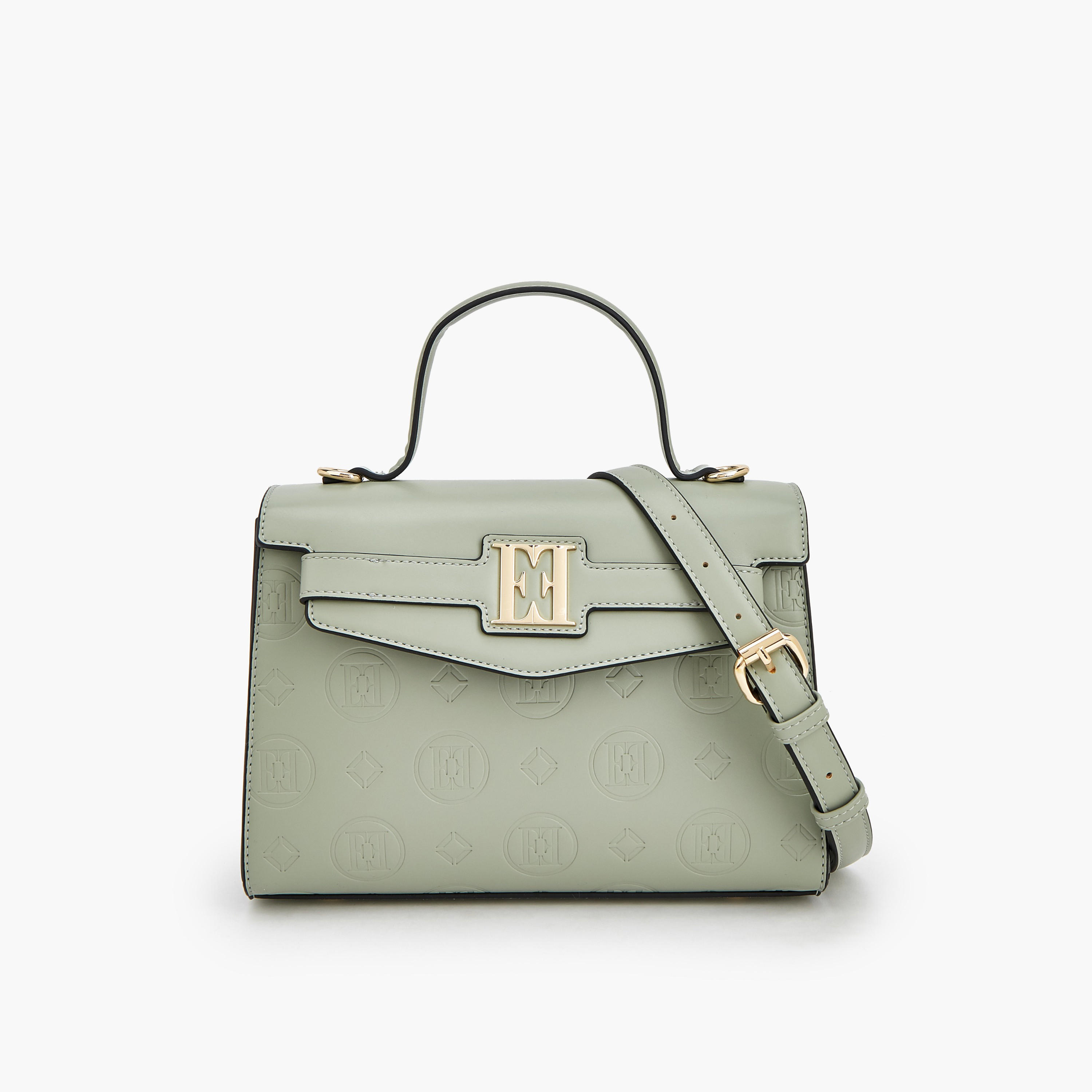 Elle Monogram Embossed Satchel Bag with Detachable Strap-women-bagsandwallets-handbags-image-1