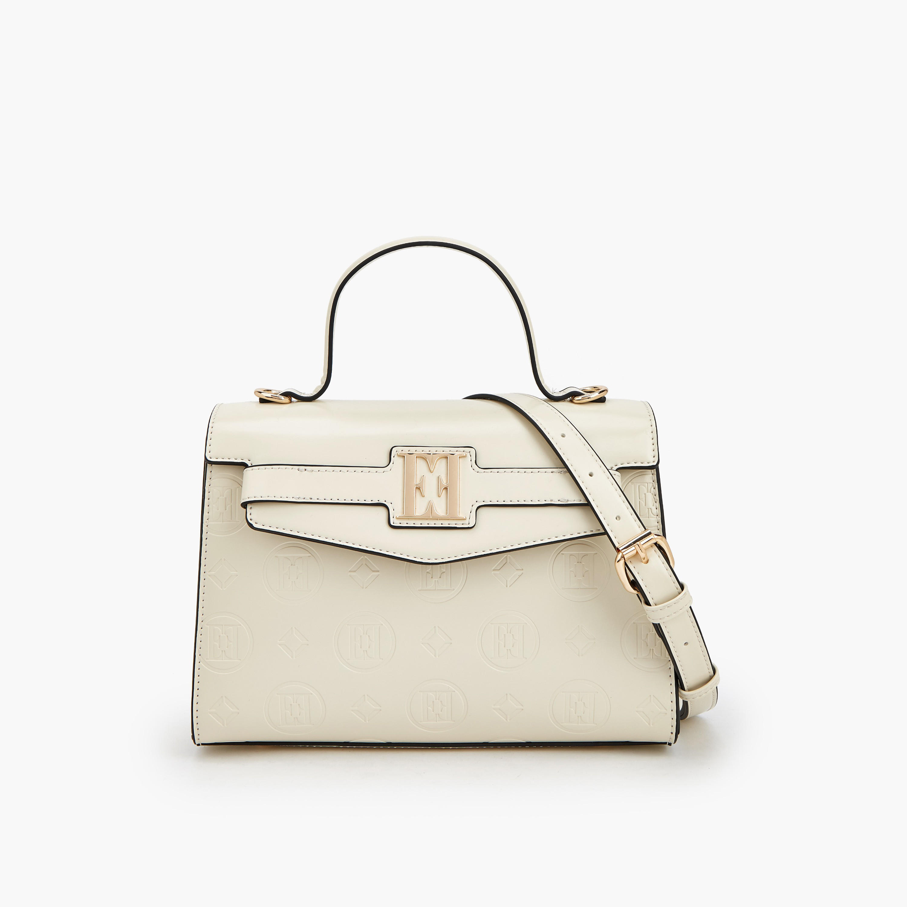 Elle Monogram Embossed Satchel Bag with Detachable Strap-women-bagsandwallets-handbags-image-1