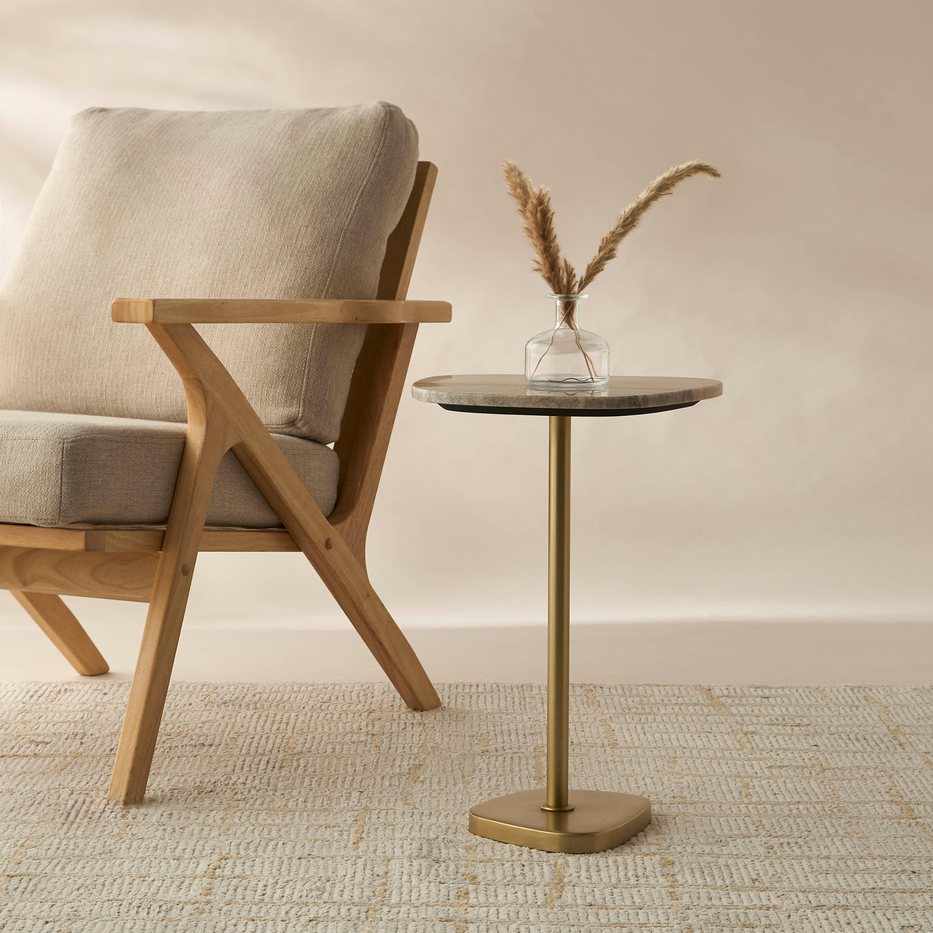 Marble Top Side Table with Pedestal Base - 35x28x52 cms-furniture-livingroom-sideandendtables-image-1