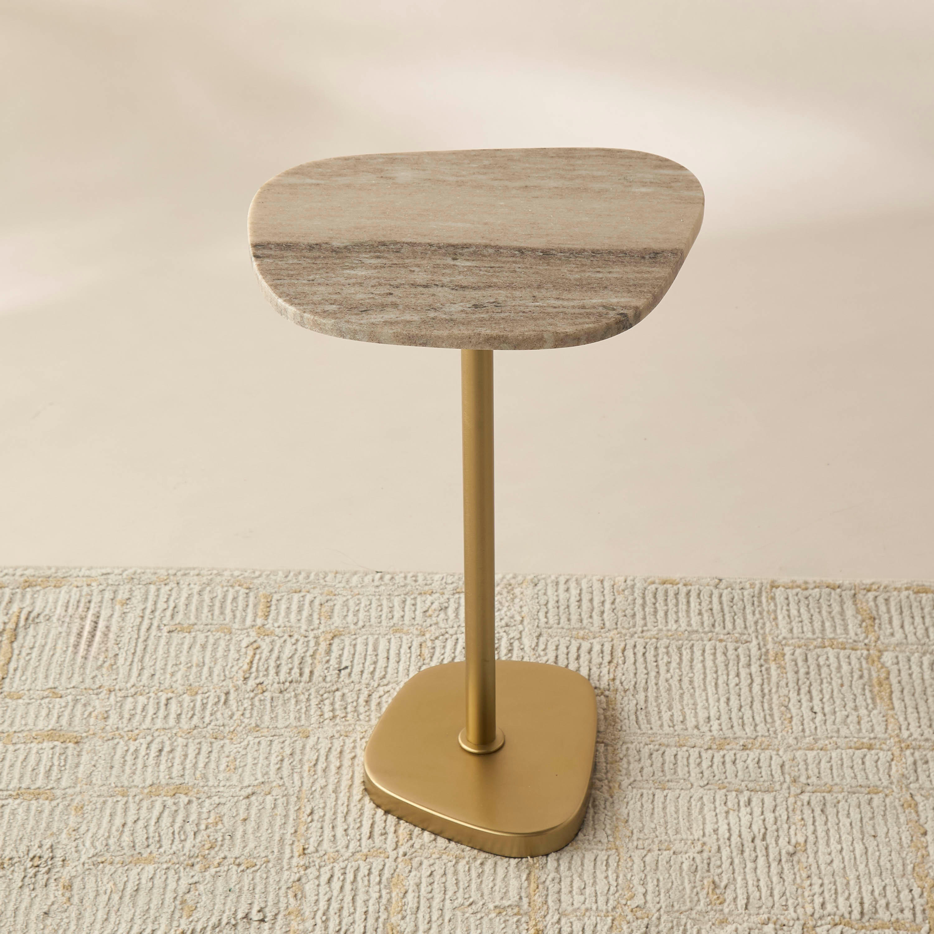 Marble Top Side Table with Pedestal Base - 35x28x52 cms-furniture-livingroom-sideandendtables-image-4