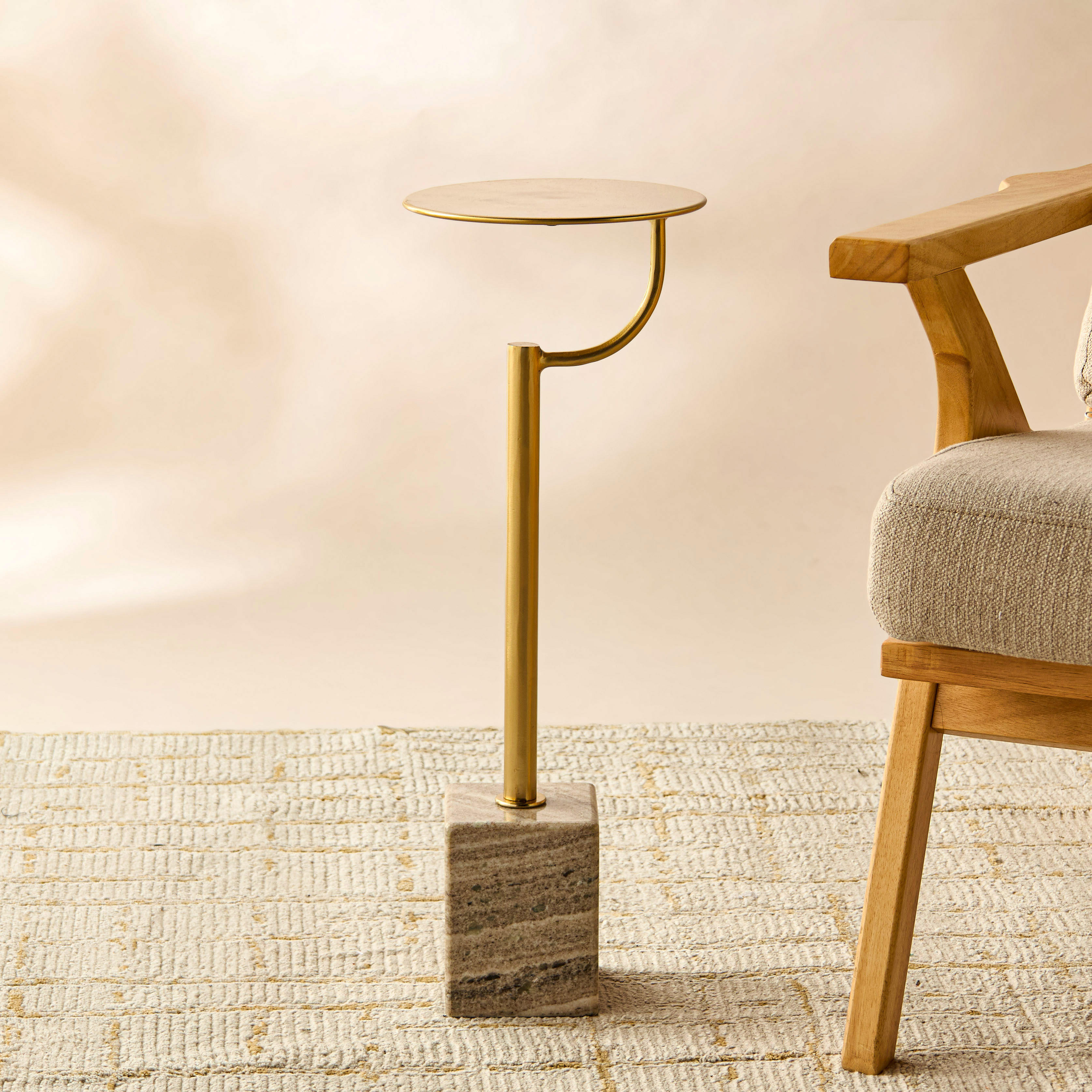 Metal Top Accent Table with Marble Base - 23x23x61 cms-furniture-livingroom-sideandendtables-image-1
