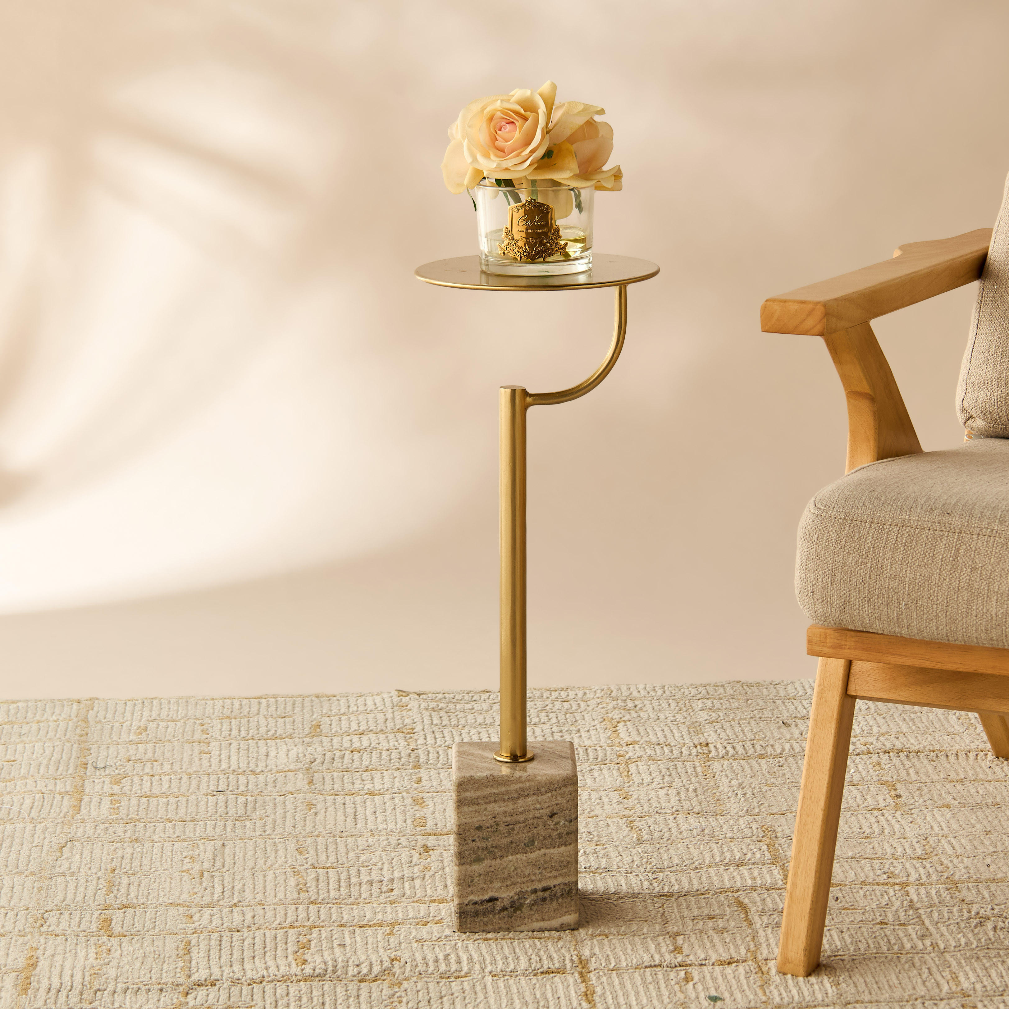 Metal Top Accent Table with Marble Base - 23x23x61 cms-furniture-livingroom-sideandendtables-image-2