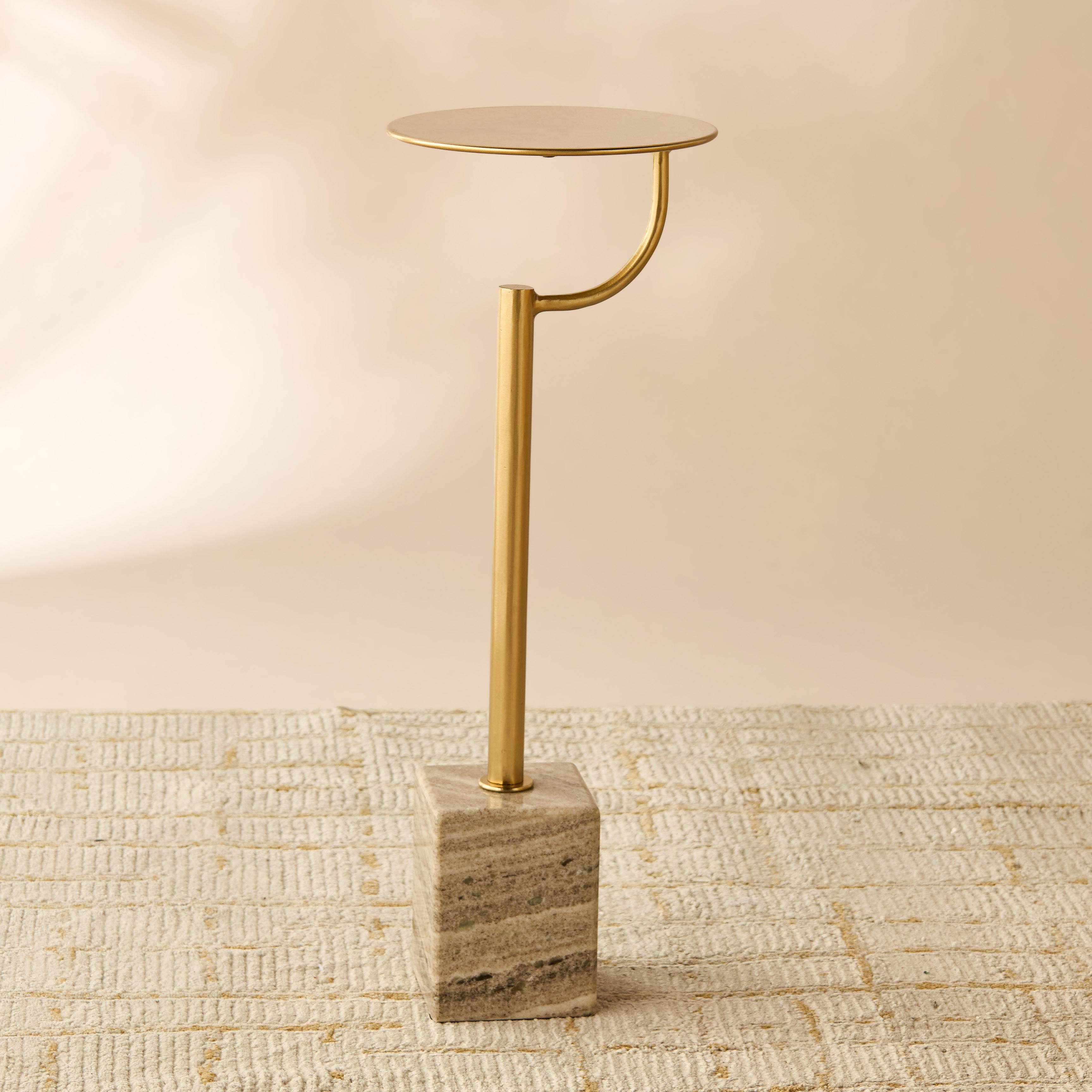 Metal Top Accent Table with Marble Base - 23x23x61 cms-furniture-livingroom-sideandendtables-image-3