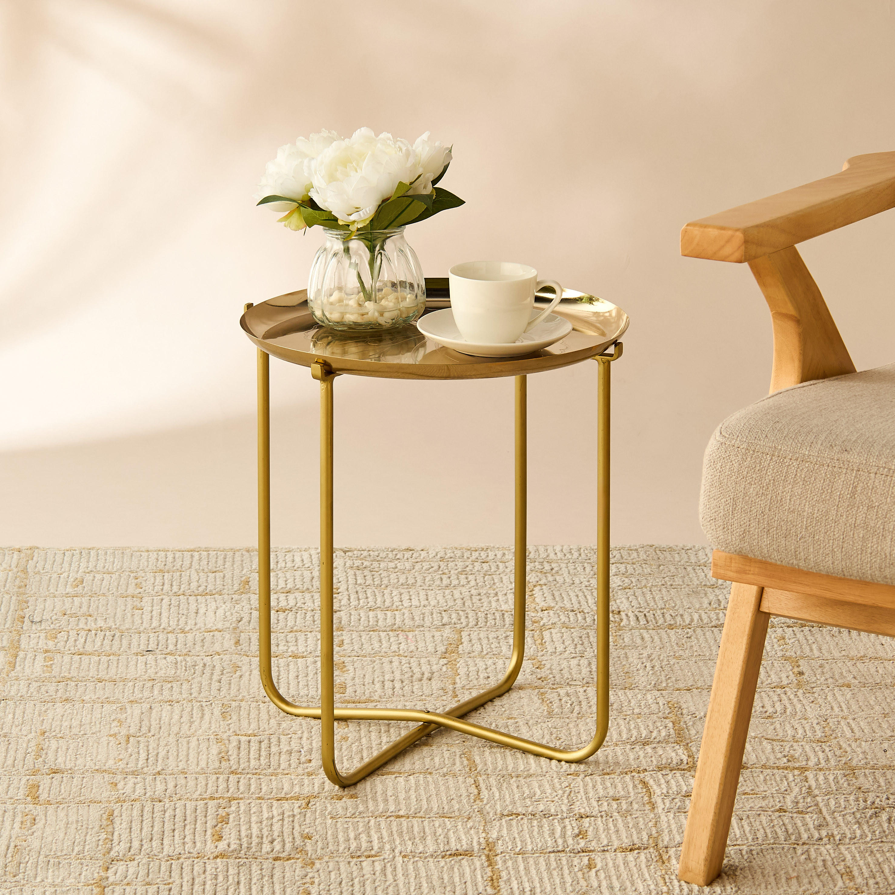 Hibiscus Engraved Metal Top Round Accent Table - 39x49 cms-furniture-livingroom-sideandendtables-image-2