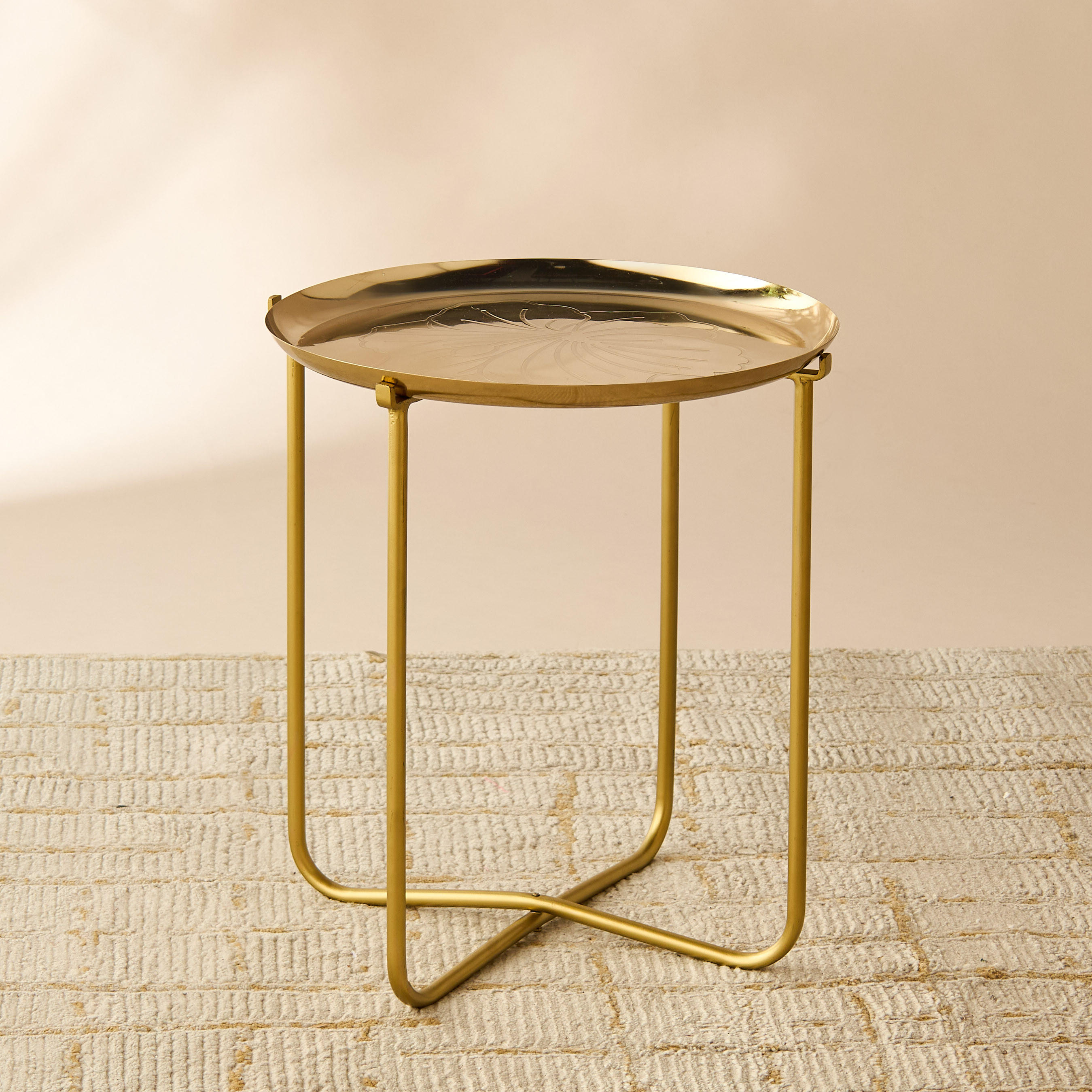 Hibiscus Engraved Metal Top Round Accent Table - 39x49 cms-furniture-livingroom-sideandendtables-image-3