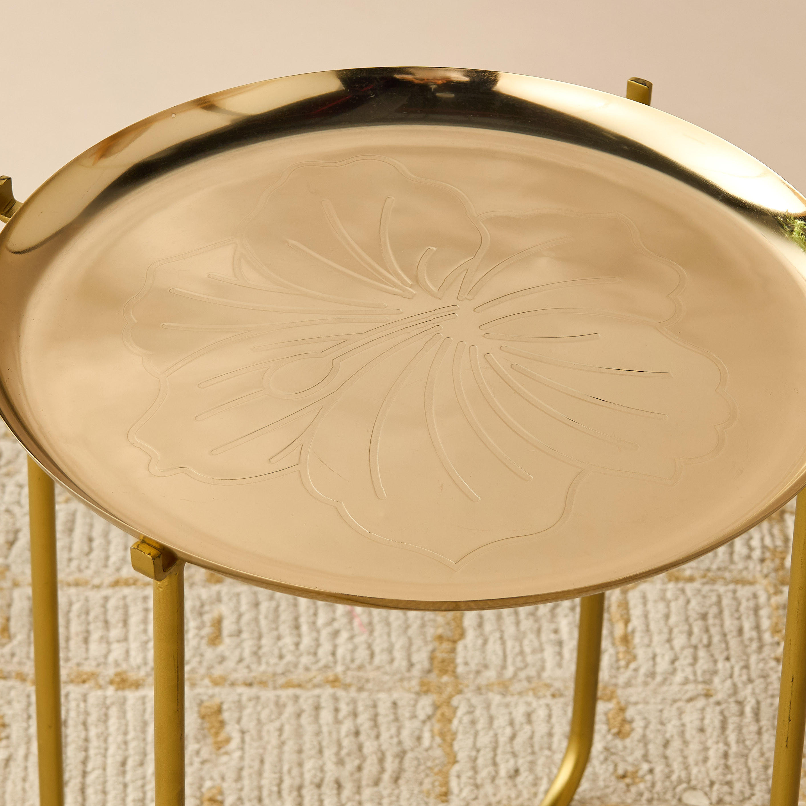 Hibiscus Engraved Metal Top Round Accent Table - 39x49 cms-furniture-livingroom-sideandendtables-image-4