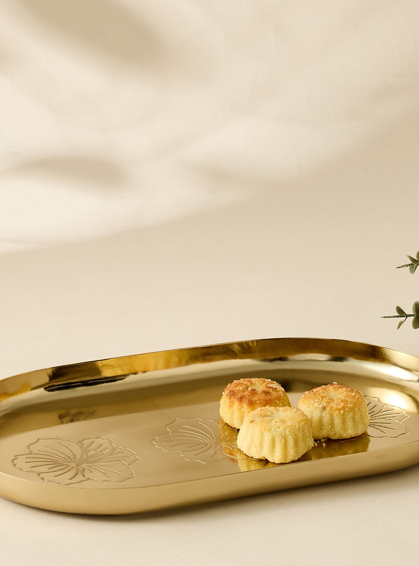 Hibiscus Engraved Oval Serving Tray-household-dining-serveware-servingtrays-image-1