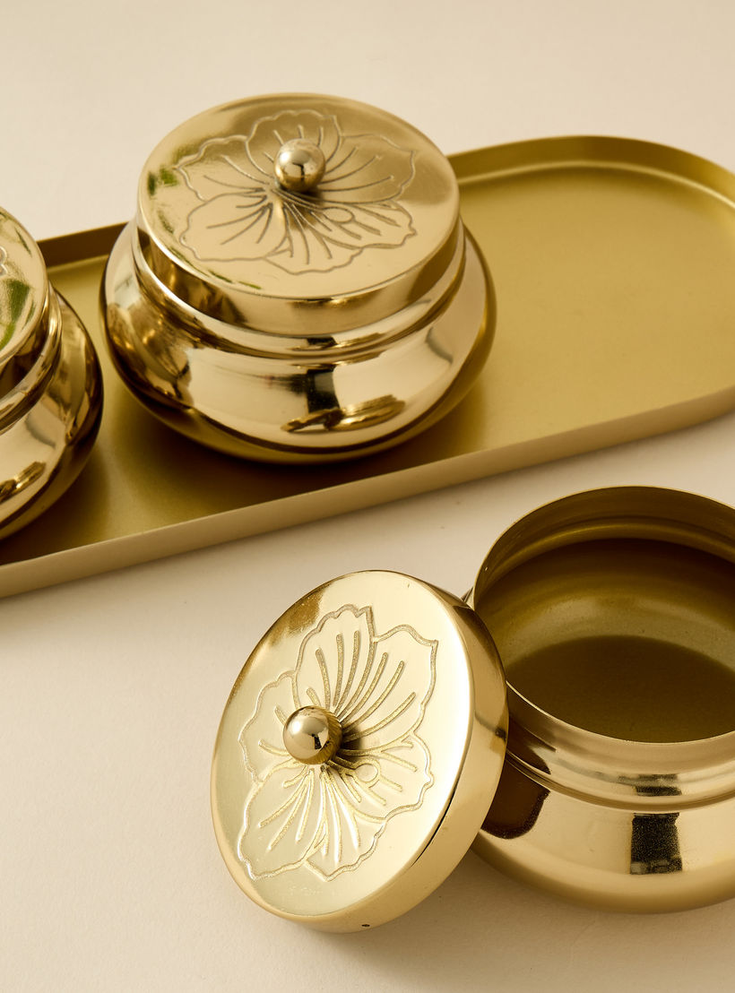 Hibiscus Engraved 3-Piece Jar Set with Tray-household-dining-serveware-chipsanddip-image-3