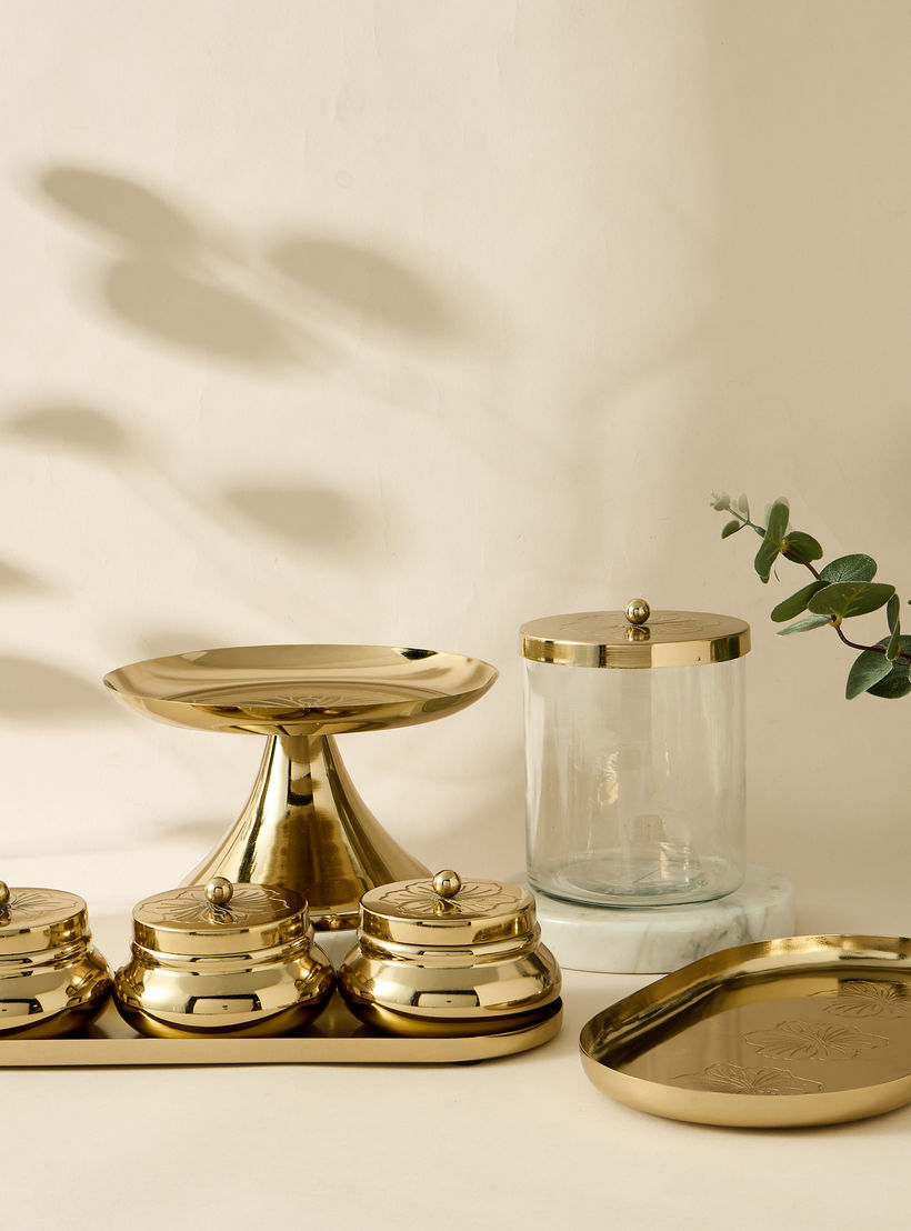 Hibiscus Embossed Metal Cake Stand - 20x12 cms-household-dining-serveware-cakestands-image-4