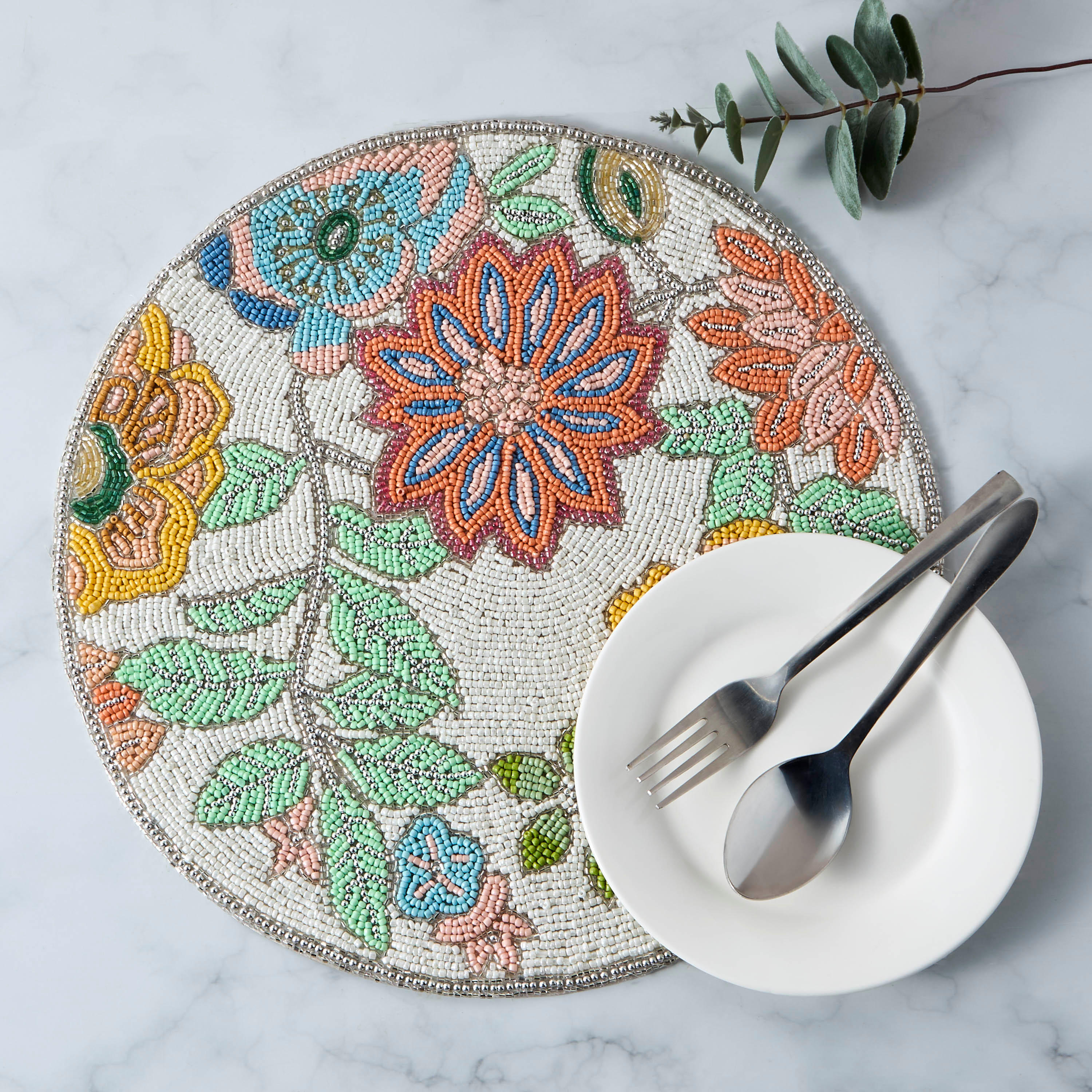Floral Beaded Round Placemat - 36 cms-household-dining-tablelinen-placemats-image-1