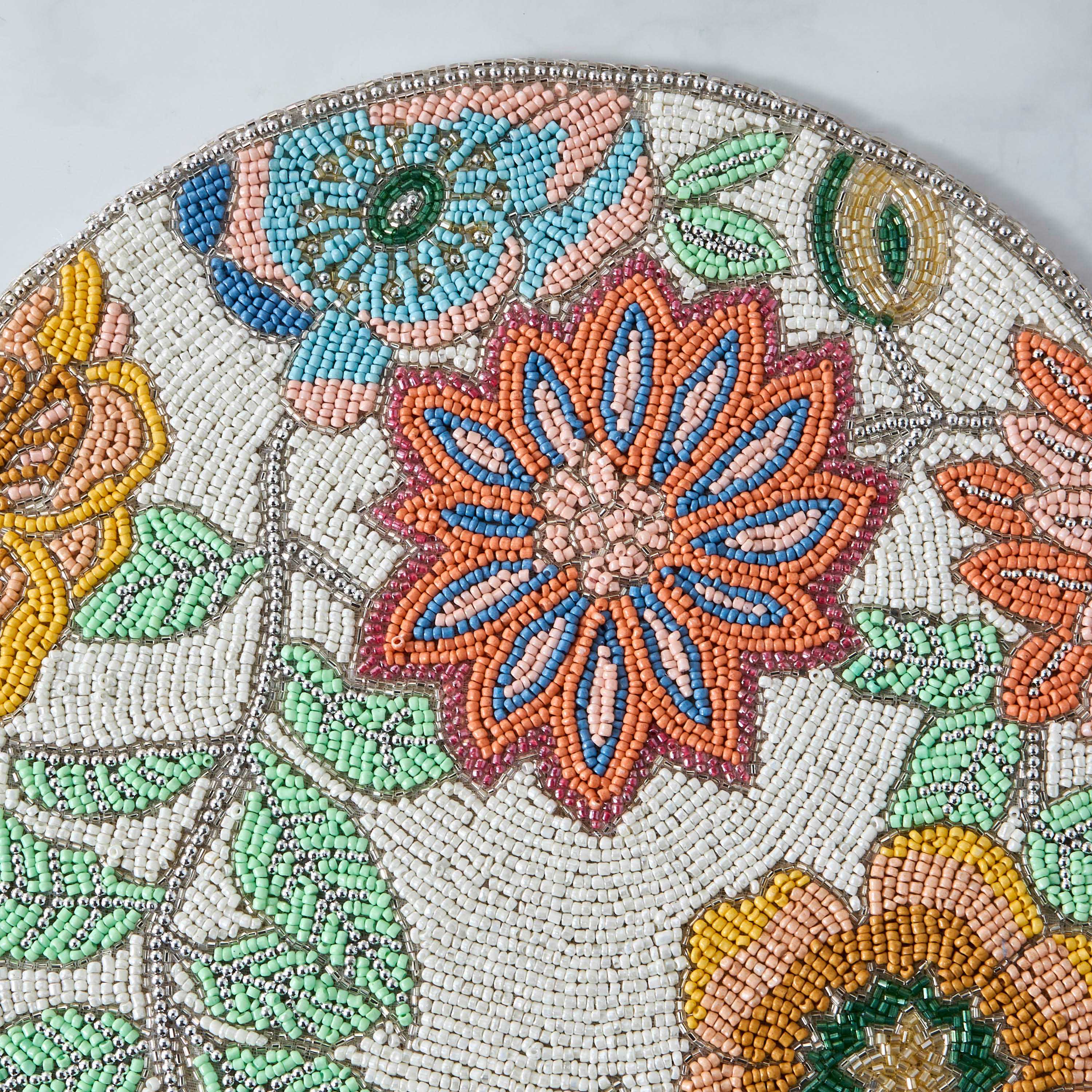 Floral Beaded Round Placemat - 36 cms-household-dining-tablelinen-placemats-image-4