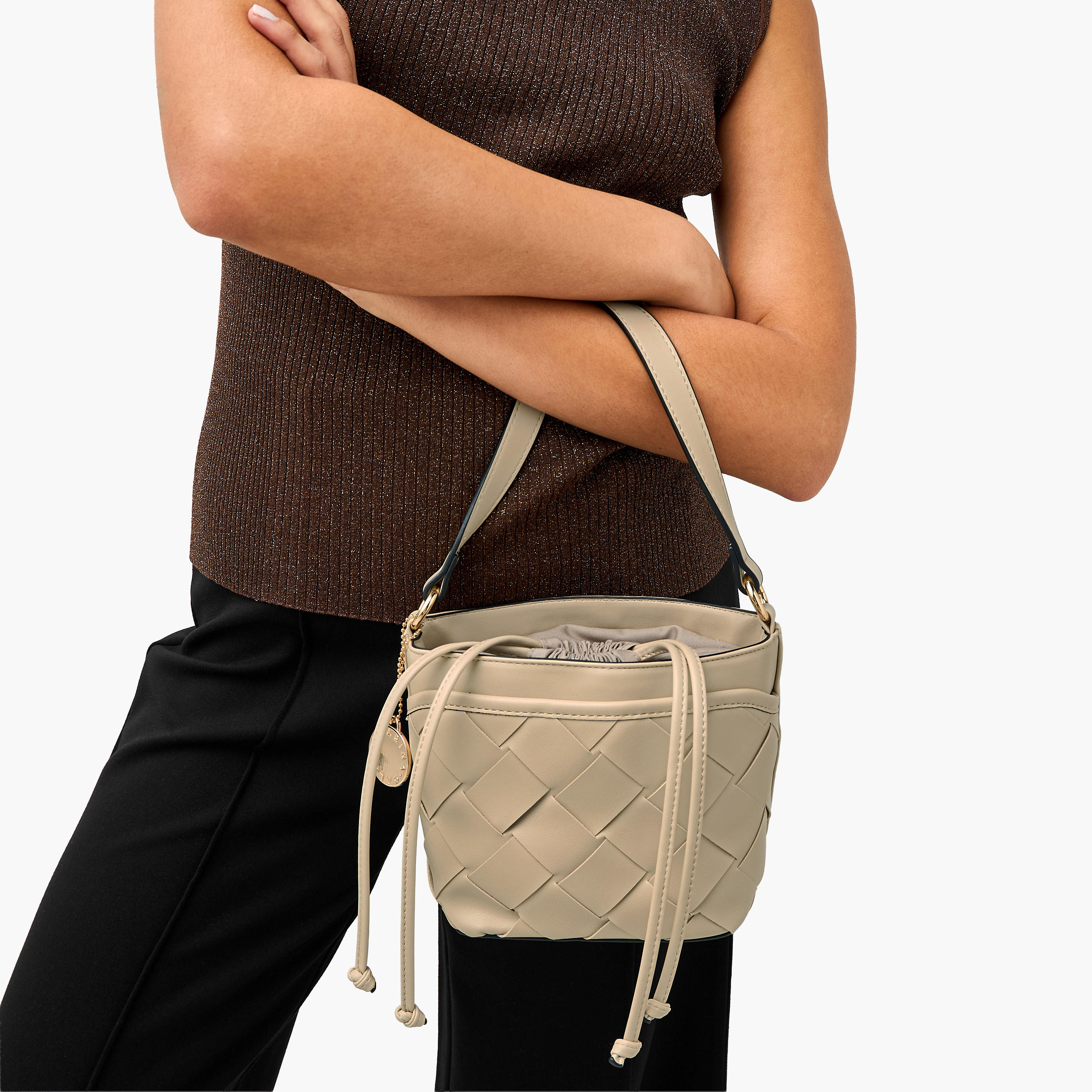 Marina Galanti Textured Bucket Bag with Detachable Strap-women-bagsandwallets-handbags-image-8