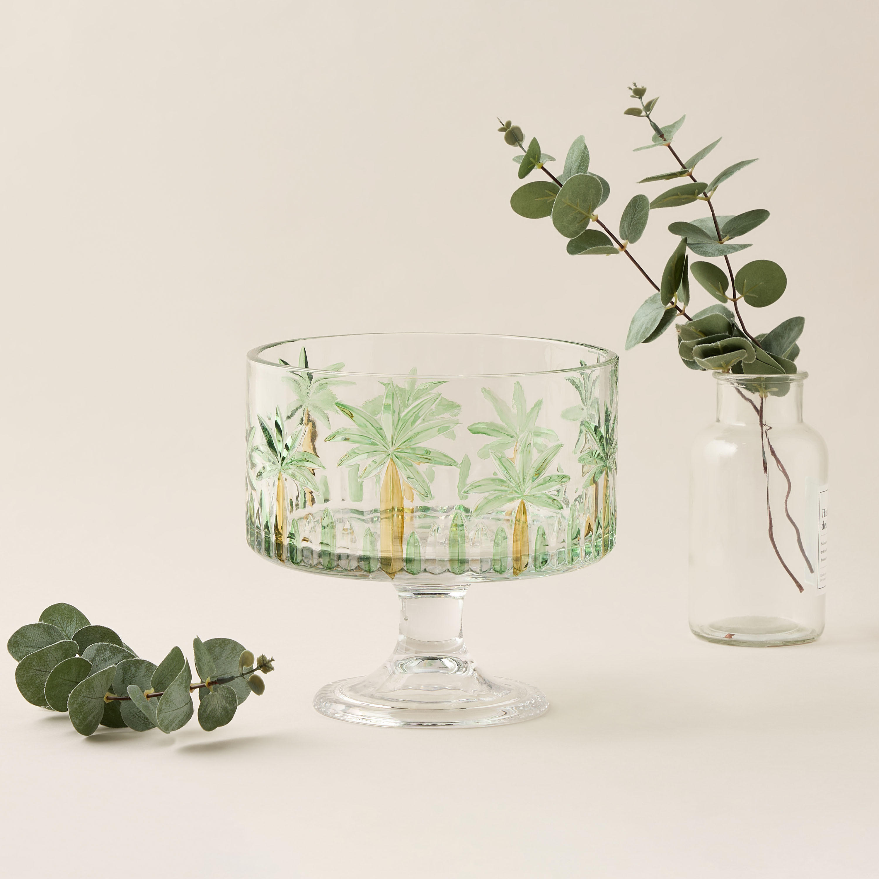 Palm Tree Hand-Painted Glass Serving Bowl - 20x19 cms-household-dining-dinnerware-bowls-image-1
