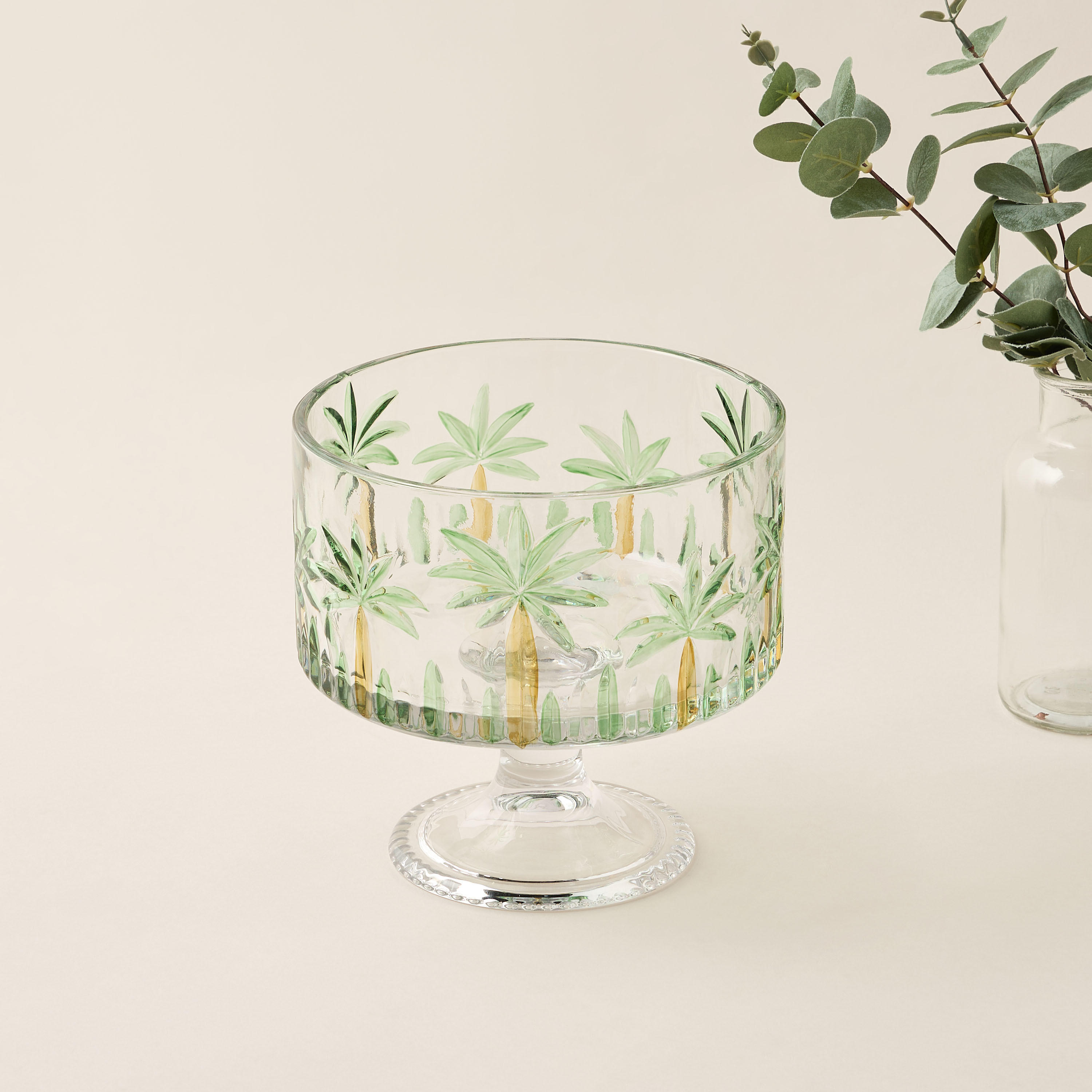 Palm Tree Hand-Painted Glass Serving Bowl - 20x19 cms-household-dining-dinnerware-bowls-image-2