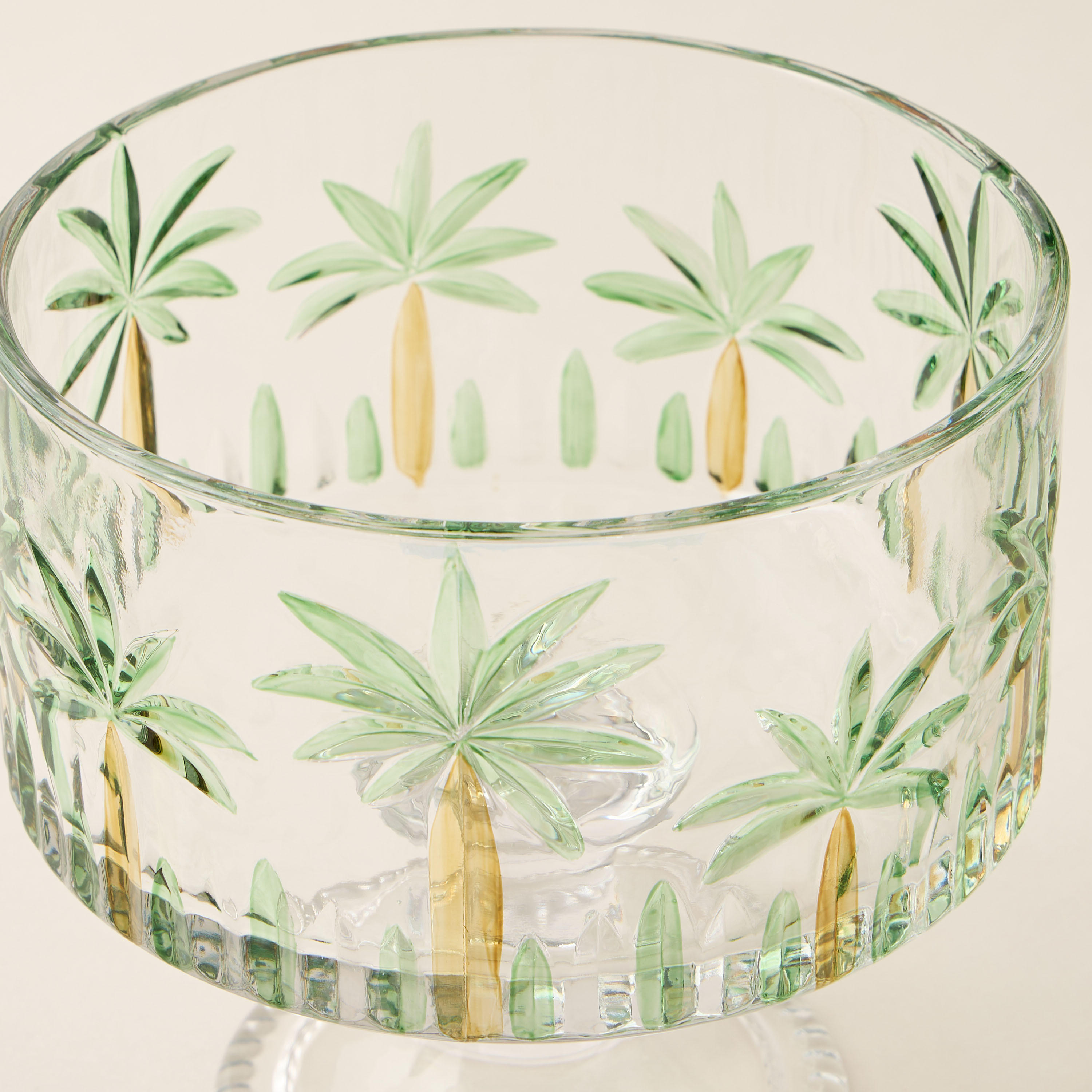 Palm Tree Hand-Painted Glass Serving Bowl - 20x19 cms-household-dining-dinnerware-bowls-image-3