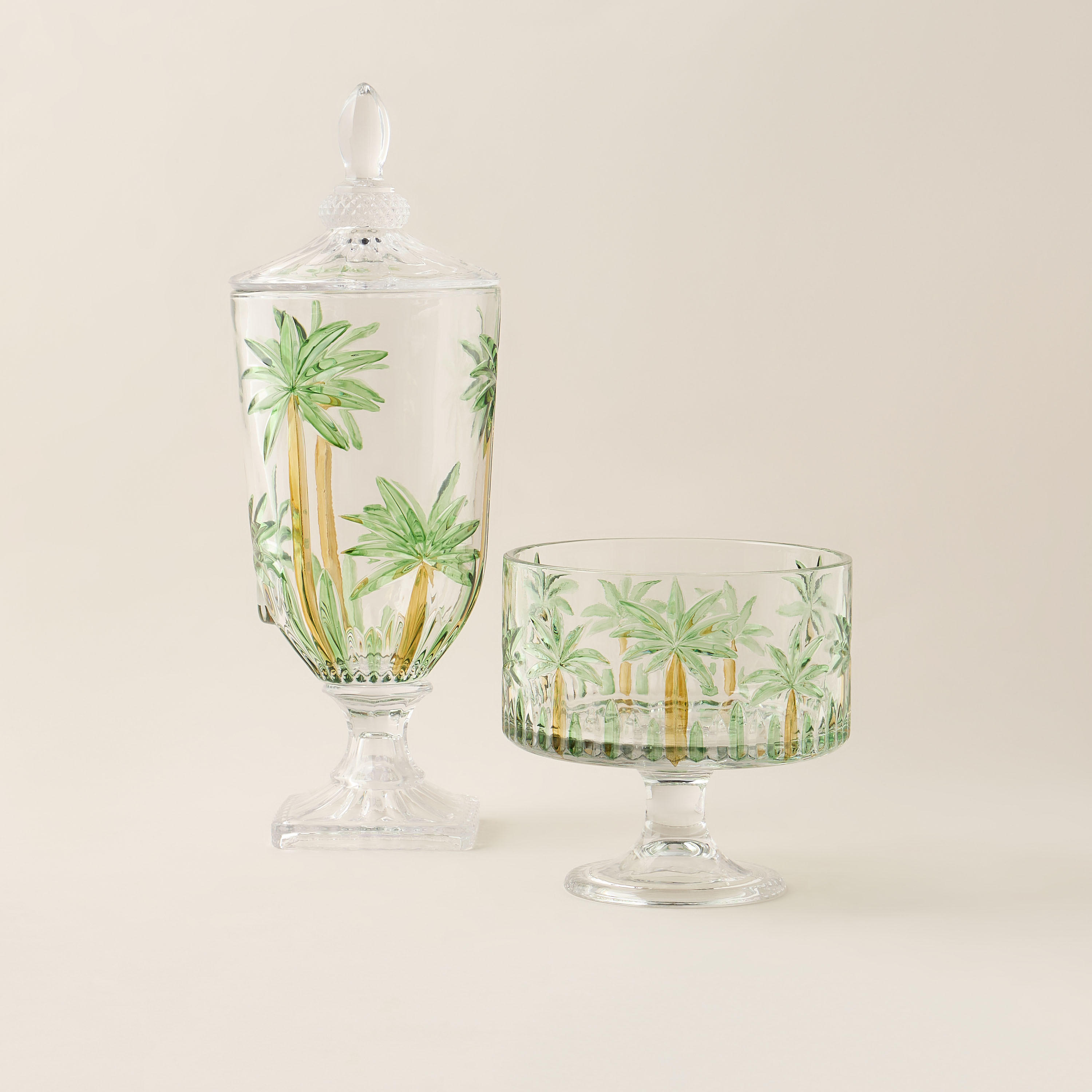 Palm Tree Hand-Painted Glass Serving Bowl - 20x19 cms-household-dining-dinnerware-bowls-image-5