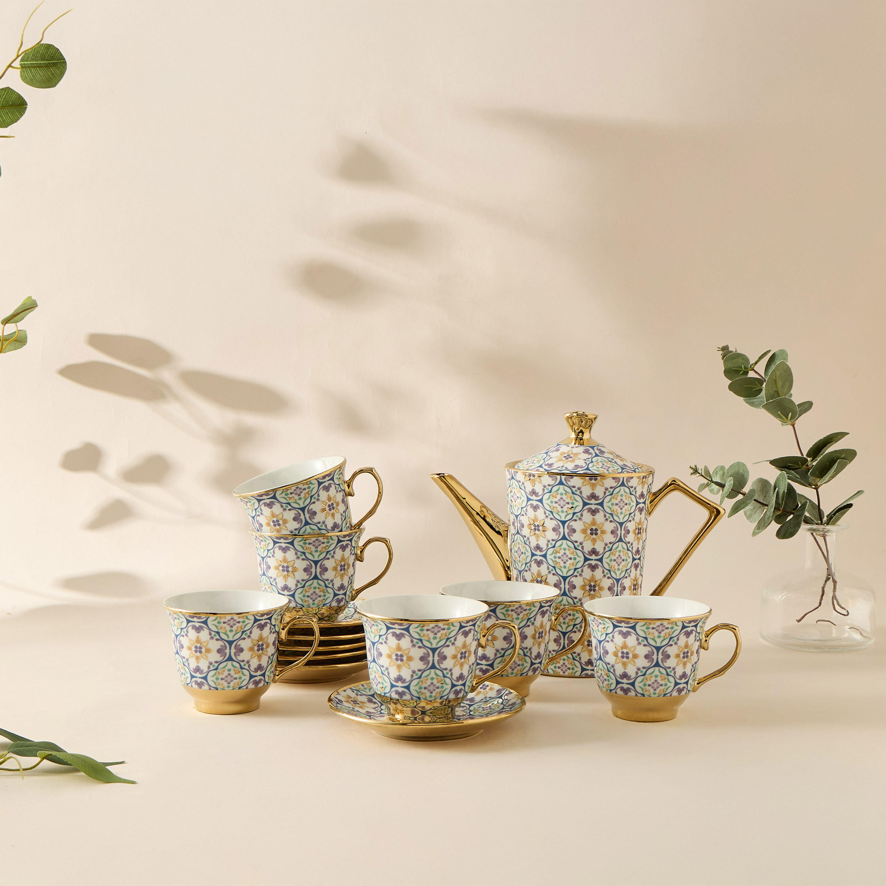 Mosaica 13-Piece Porcelain Cup and Saucer Set - 220 ml-household-dining-teaandcoffee-teaandcoffeesets-image-1