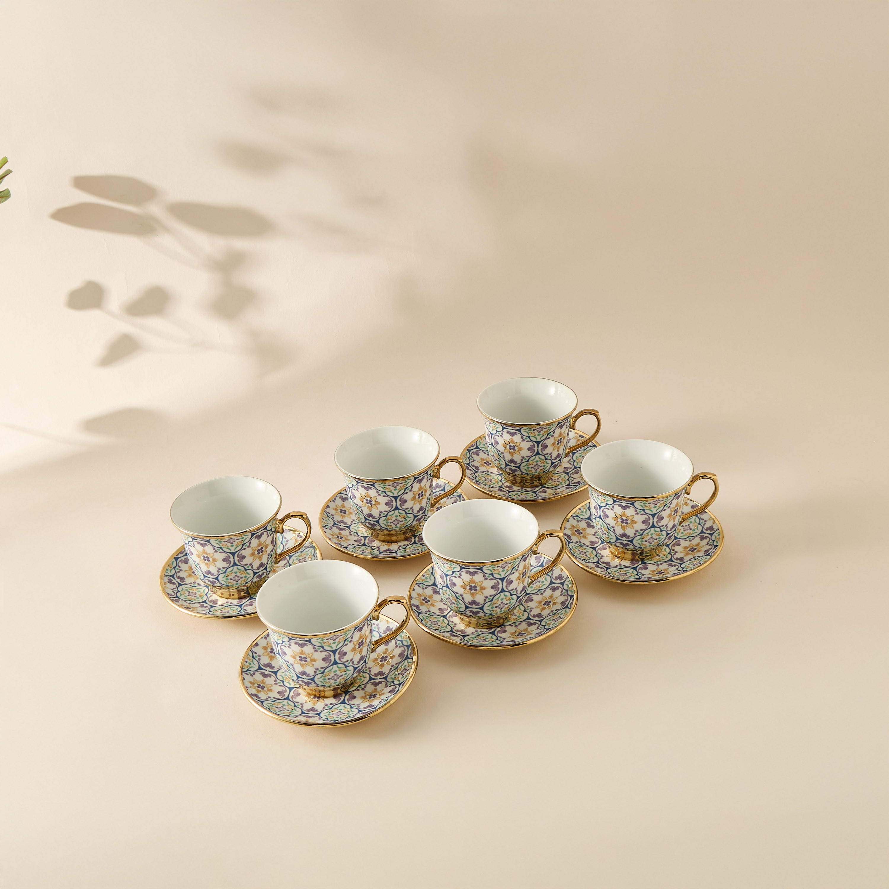Mosaica 13-Piece Porcelain Cup and Saucer Set - 220 ml-household-dining-teaandcoffee-teaandcoffeesets-image-2