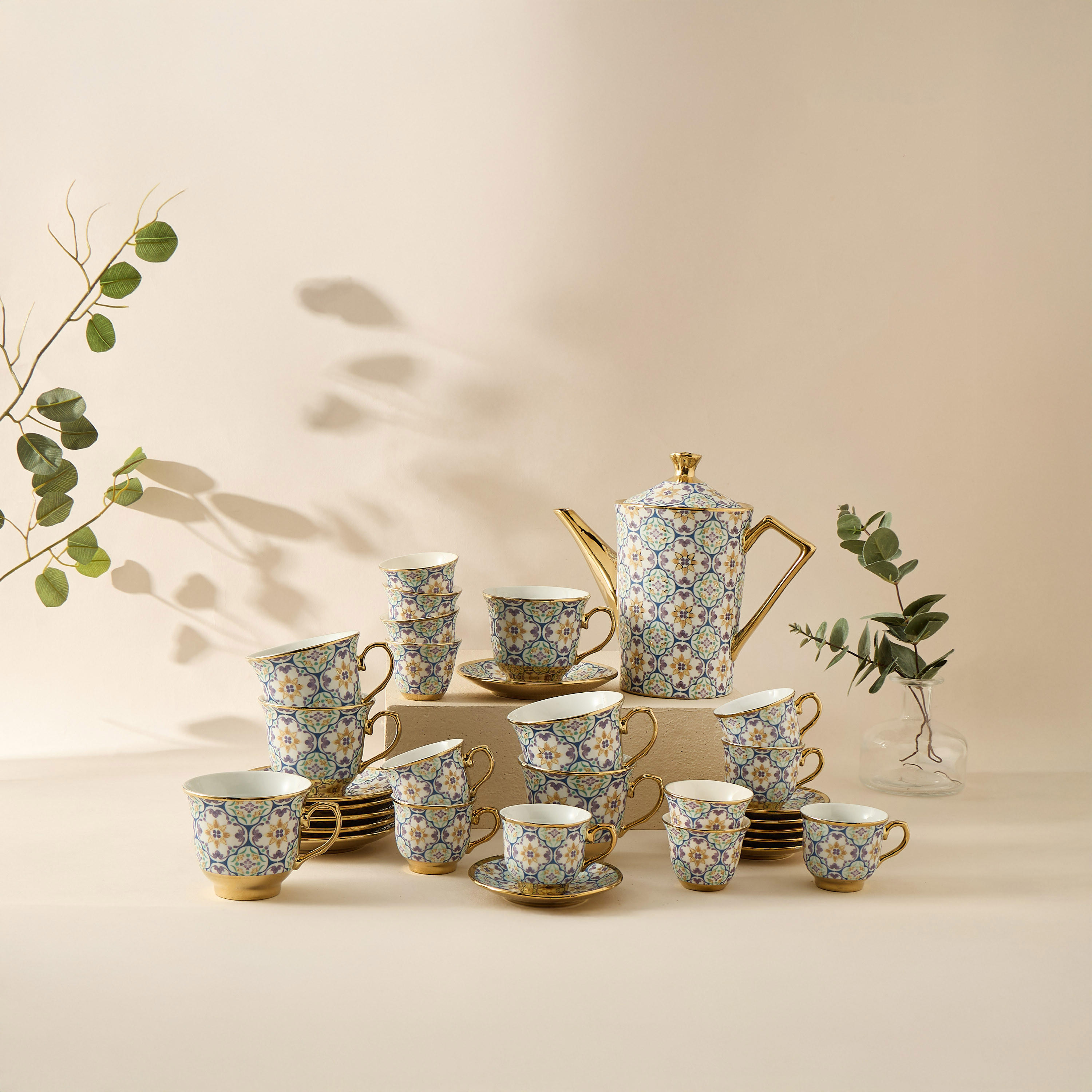 Mosaica 13-Piece Porcelain Cup and Saucer Set - 220 ml-household-dining-teaandcoffee-teaandcoffeesets-image-9