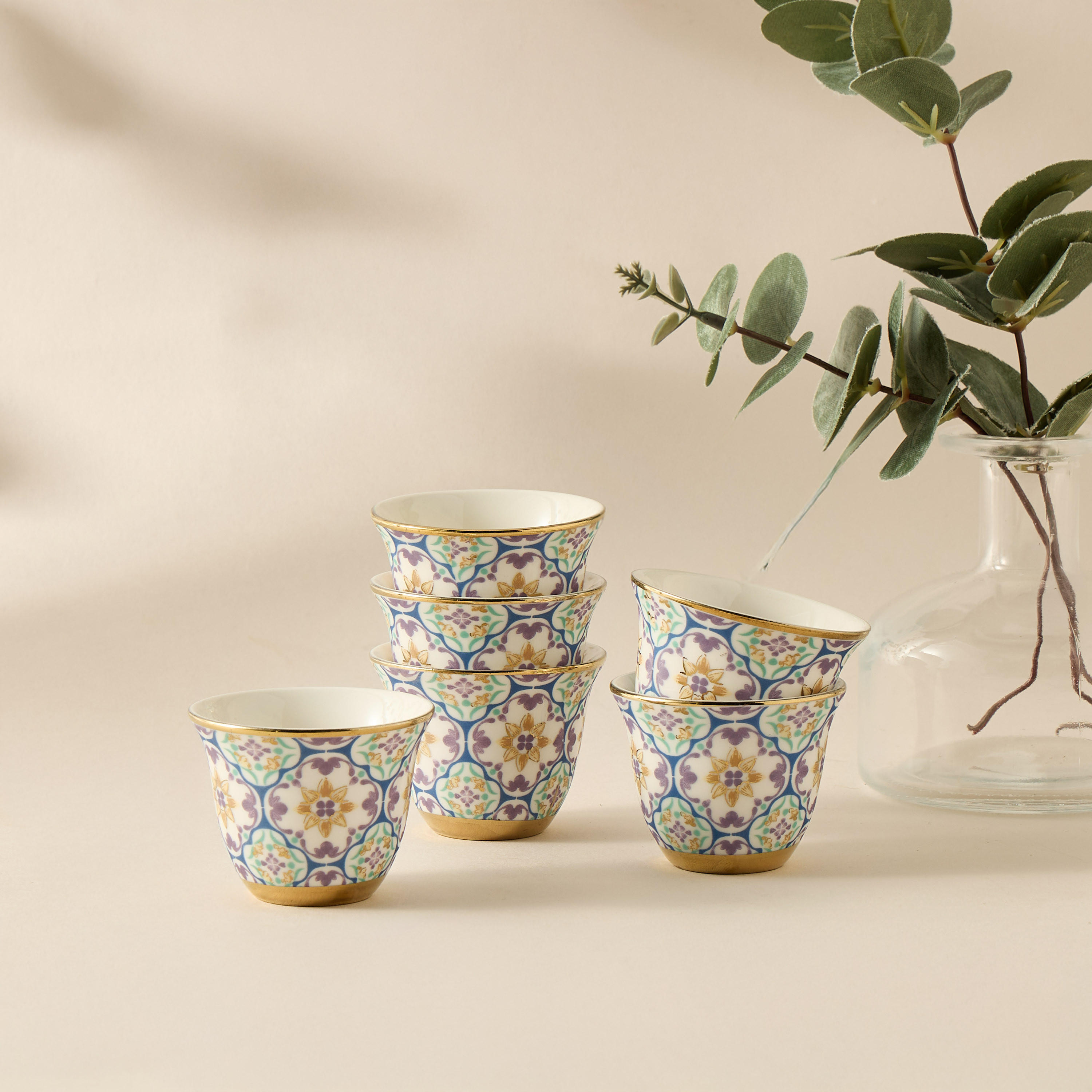 Mosaica 6-Piece Bone China Kahwa Cup Set - 80 ml-household-dining-teaandcoffee-teaandcoffeesets-image-1