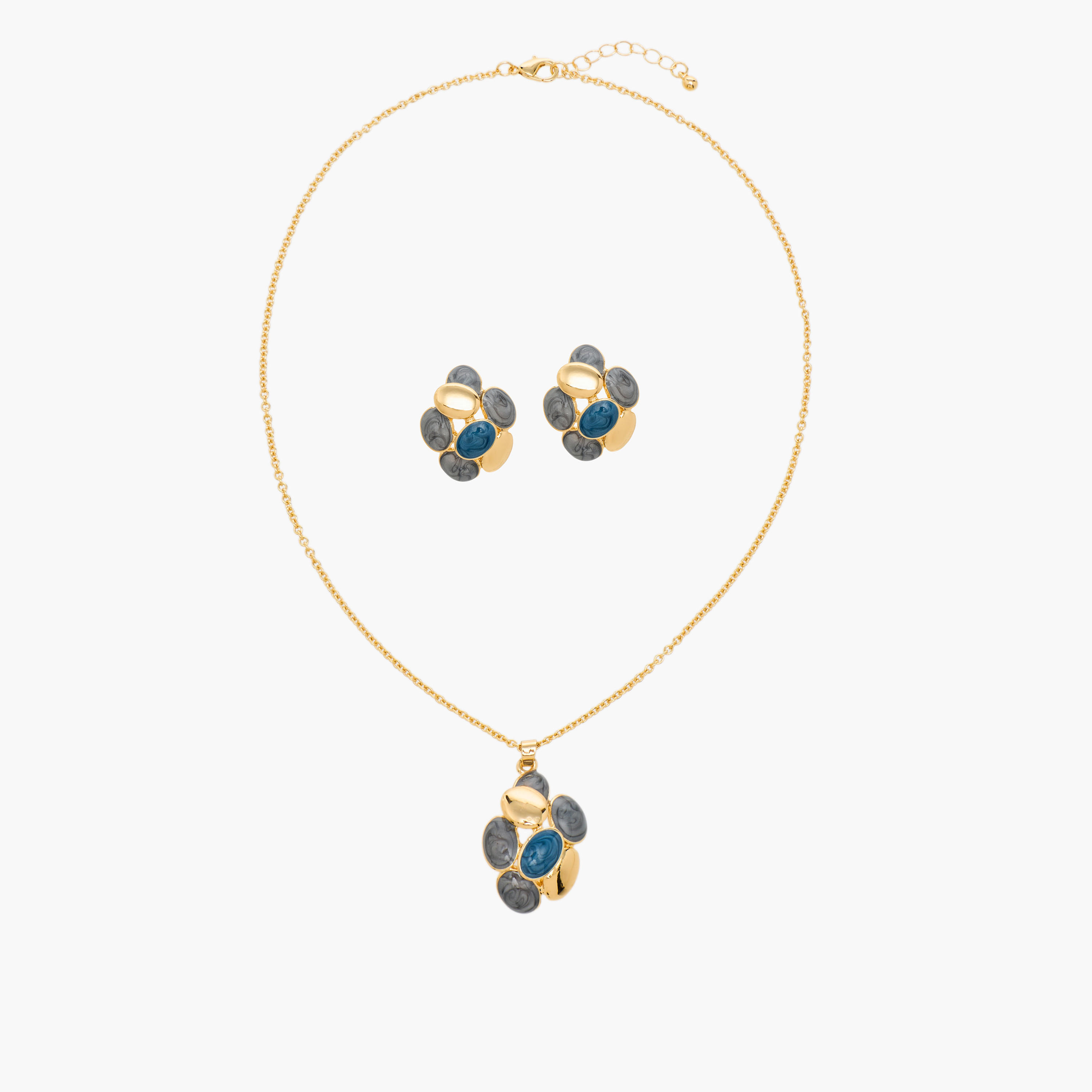 Set of 2 Gold Tone Embellished Pendant Necklace and Earrings-women-watchesandjewellery-jewellery-jewellerysets-image-1