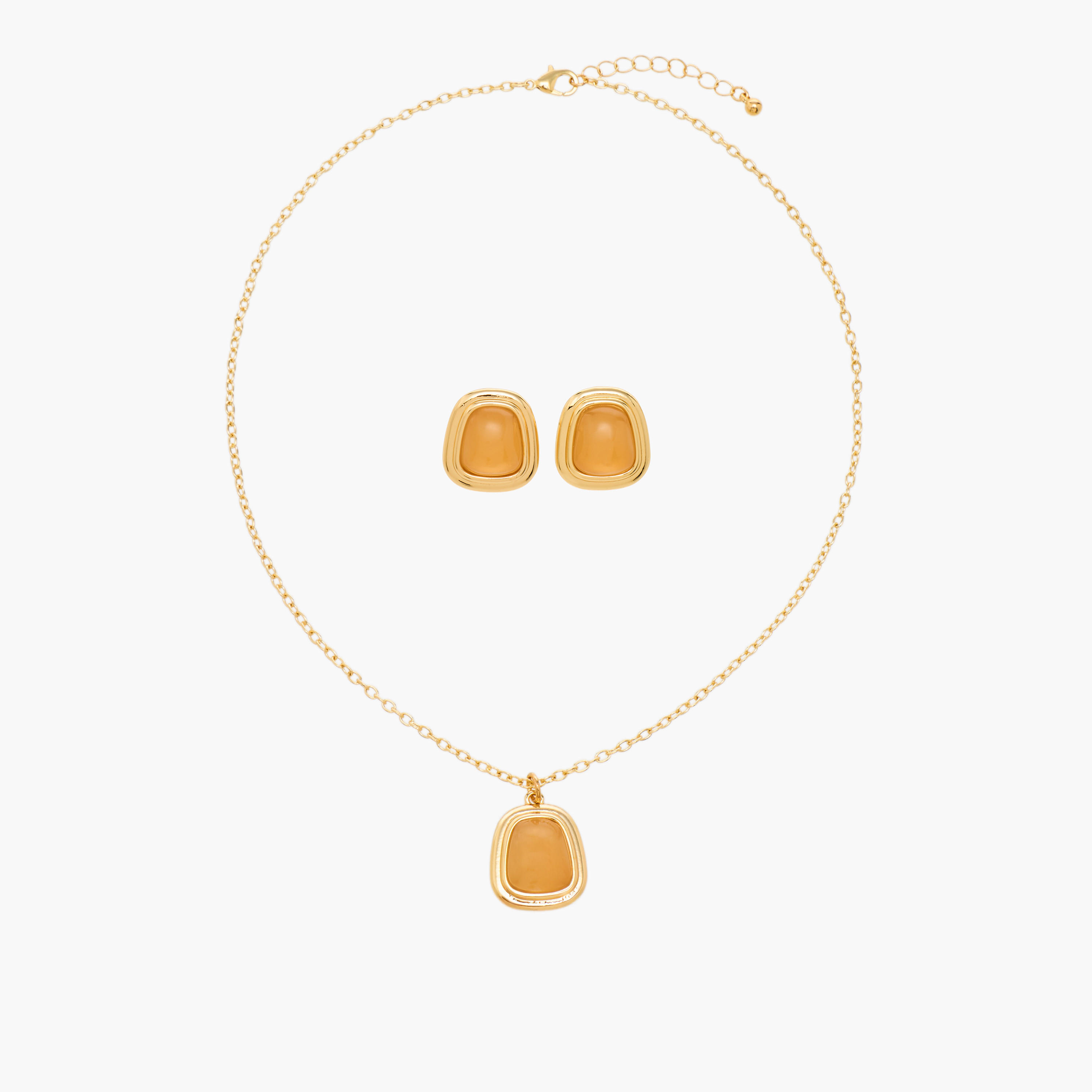 حلق وعقد باللون الذهبي مزين بدلاية - طقم من قطعتين-women-watchesandjewellery-jewellery-jewellerysets-image-1