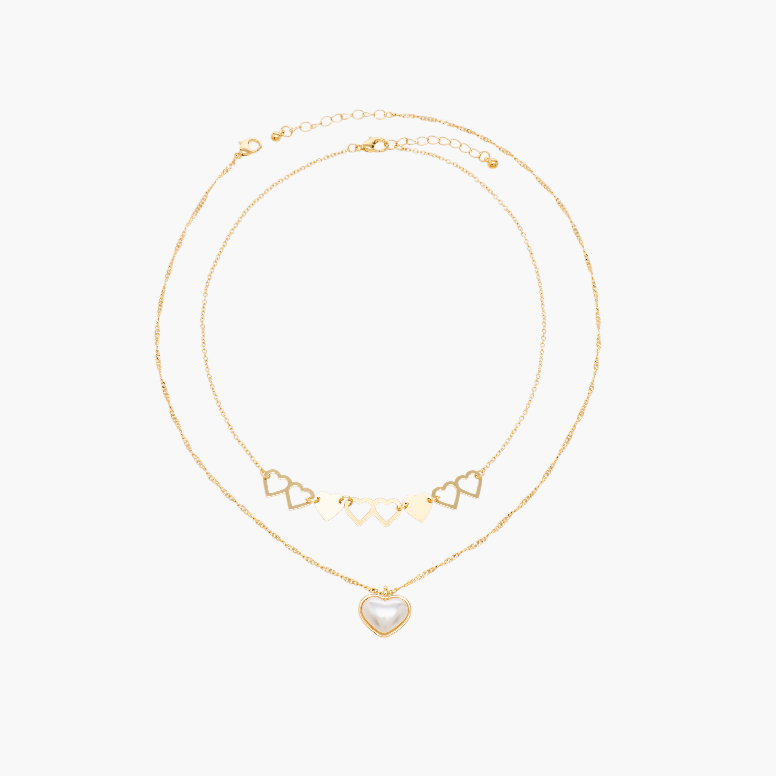 Pack of 2 Gold Tone Necklace with Heart Charm-women-watchesandjewellery-jewellery-necklacesandpendants-image-1