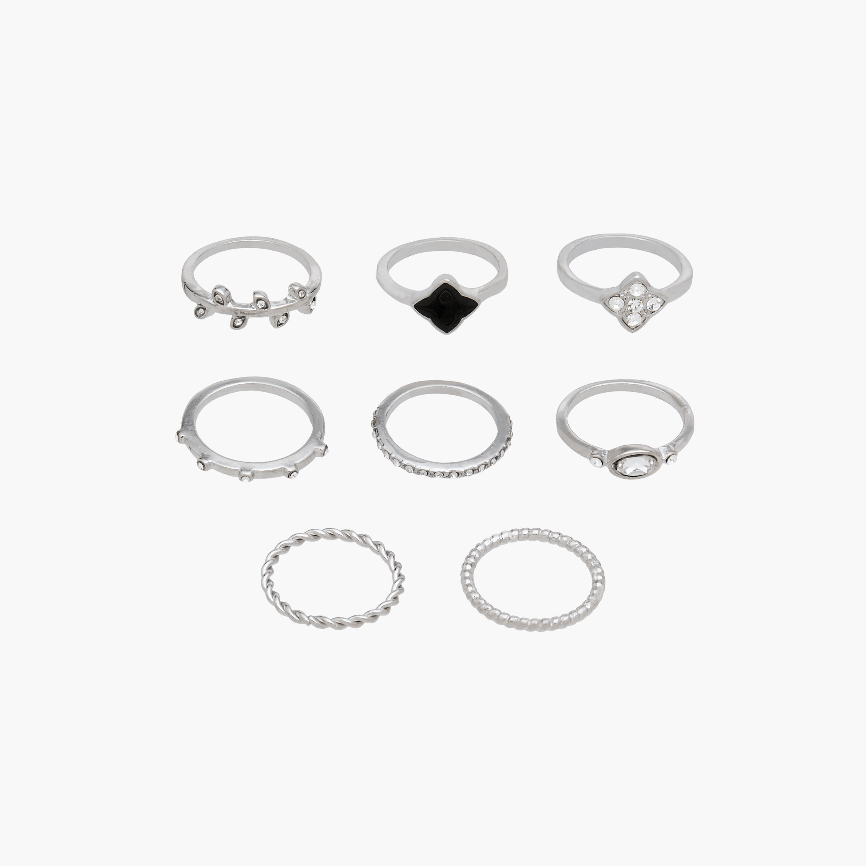 خواتم فضية متنوعة قابلة للتكديس - مجموعة من 8 قطع-women-watchesandjewellery-jewellery-rings-image-1