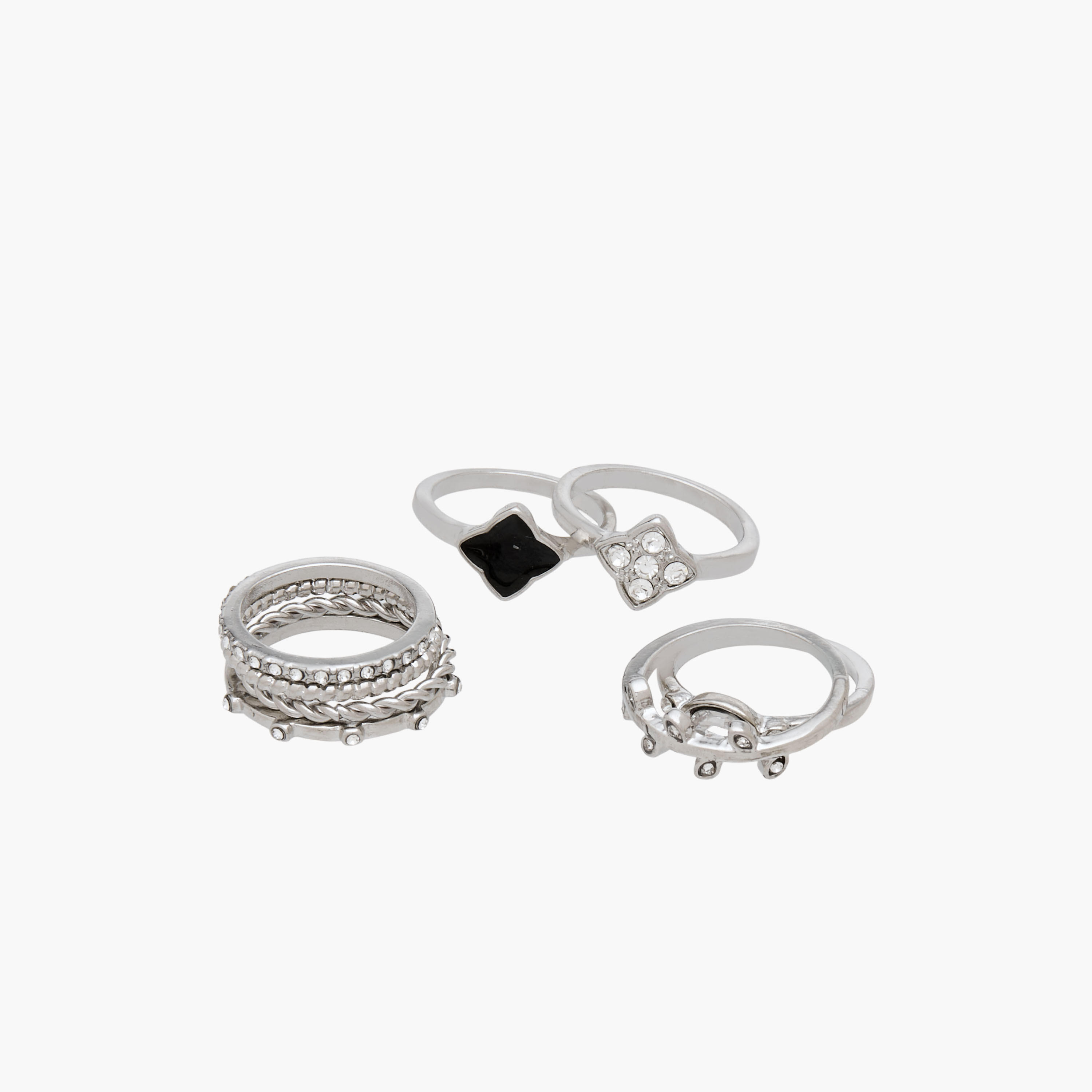 خواتم فضية متنوعة قابلة للتكديس - مجموعة من 8 قطع-women-watchesandjewellery-jewellery-rings-image-2