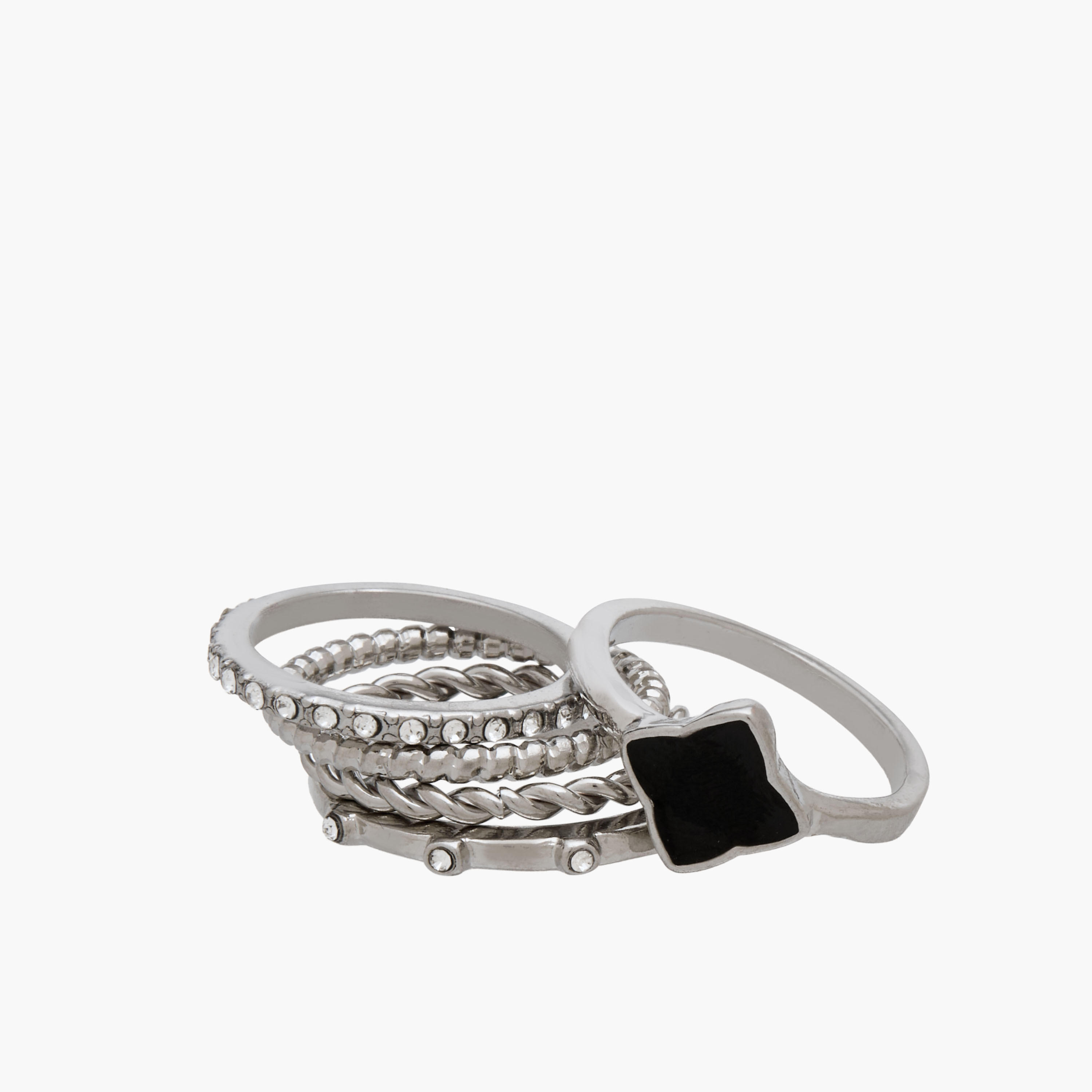 خواتم فضية متنوعة قابلة للتكديس - مجموعة من 8 قطع-women-watchesandjewellery-jewellery-rings-image-3