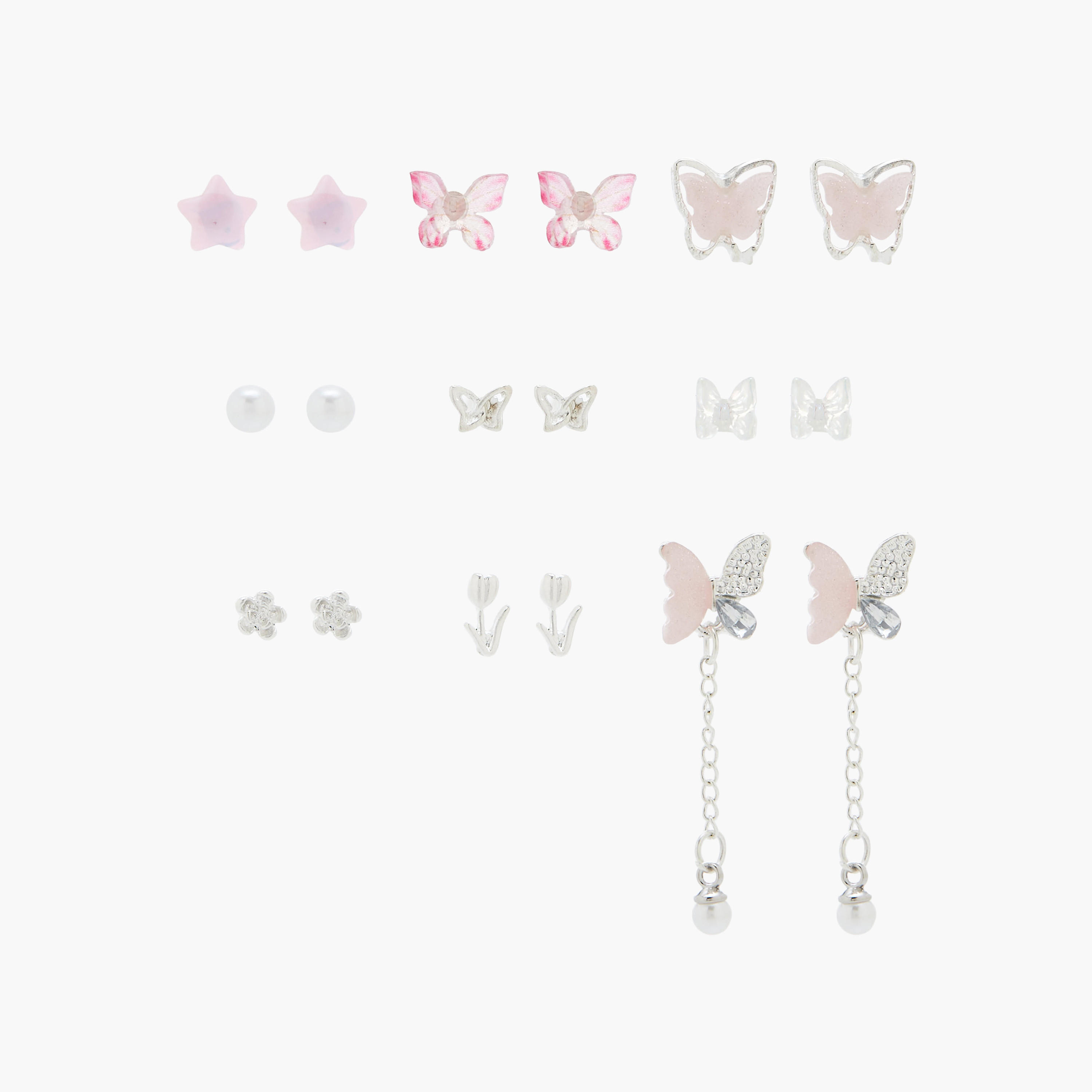 Pack of 9 Silver Tone Assorted Earrings with Pushback Closure-women-watchesandjewellery-jewellery-earrings-image-1