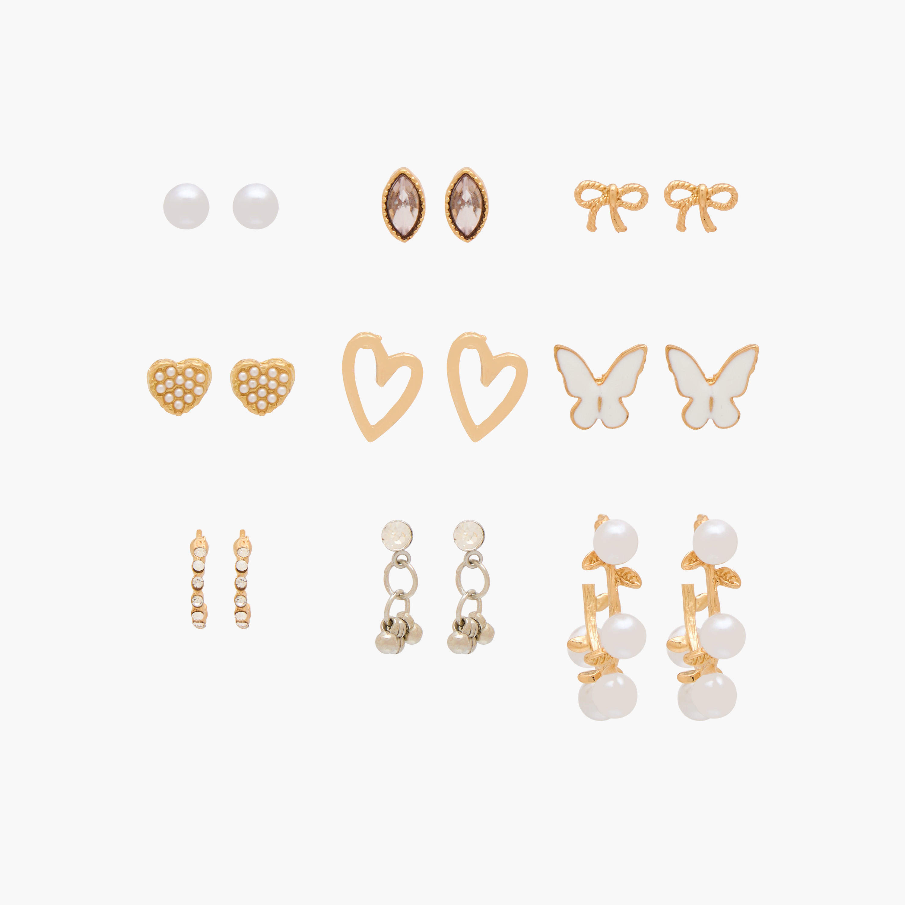 حلقان ميتاليك متنوعة بمكبس إغلاق - عبوة 9 أزواج-women-watchesandjewellery-jewellery-earrings-image-1