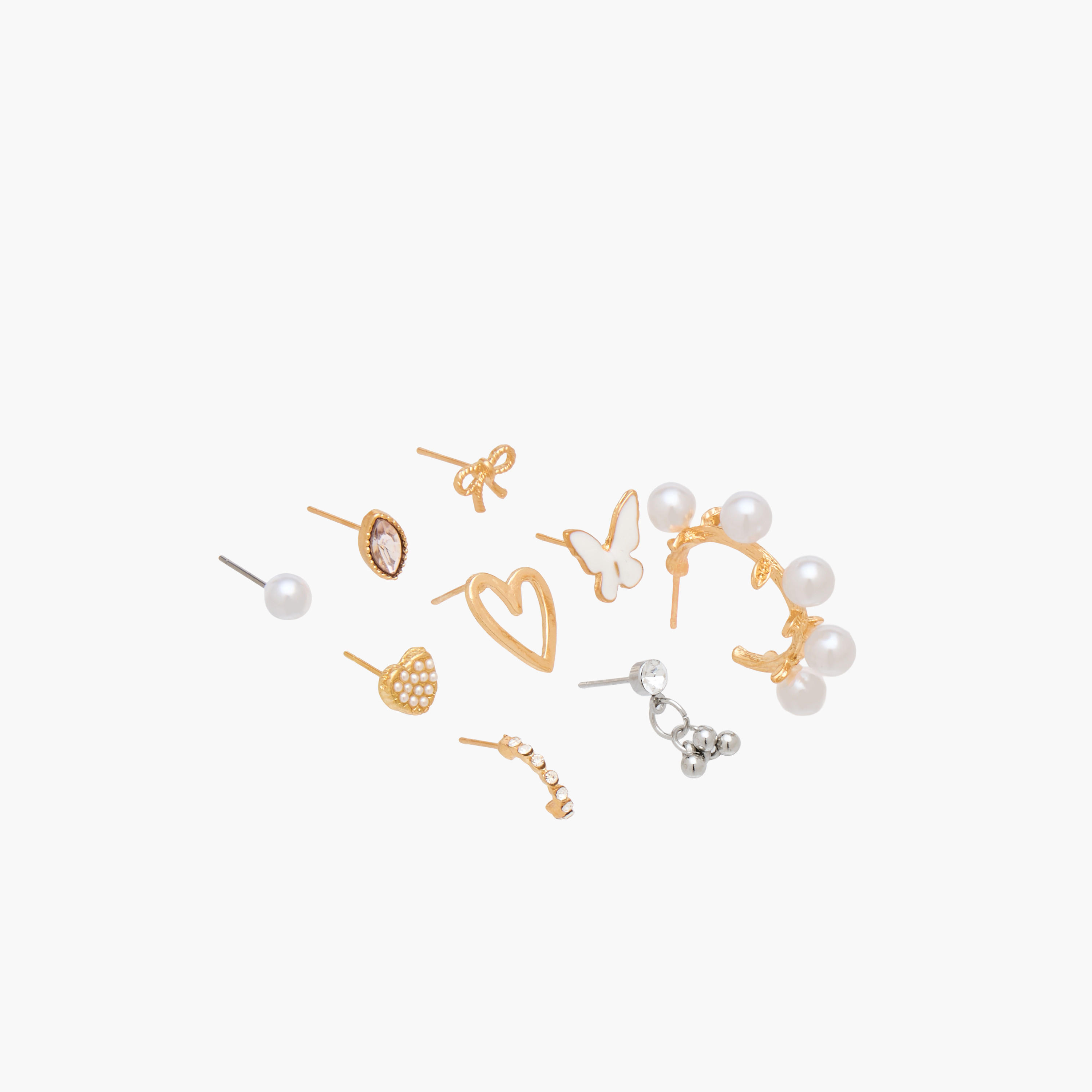 حلقان ميتاليك متنوعة بمكبس إغلاق - عبوة 9 أزواج-women-watchesandjewellery-jewellery-earrings-image-2