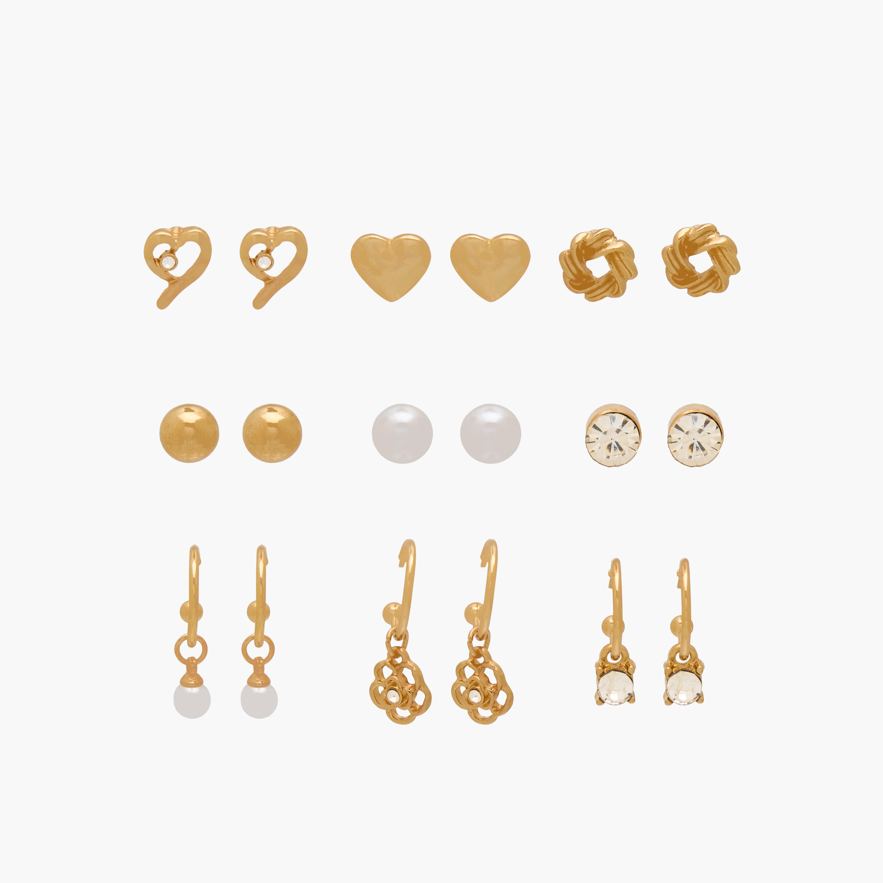 Pack of 9 Metallic Embellished Earrings with Pushback Closure-women-watchesandjewellery-jewellery-earrings-image-1
