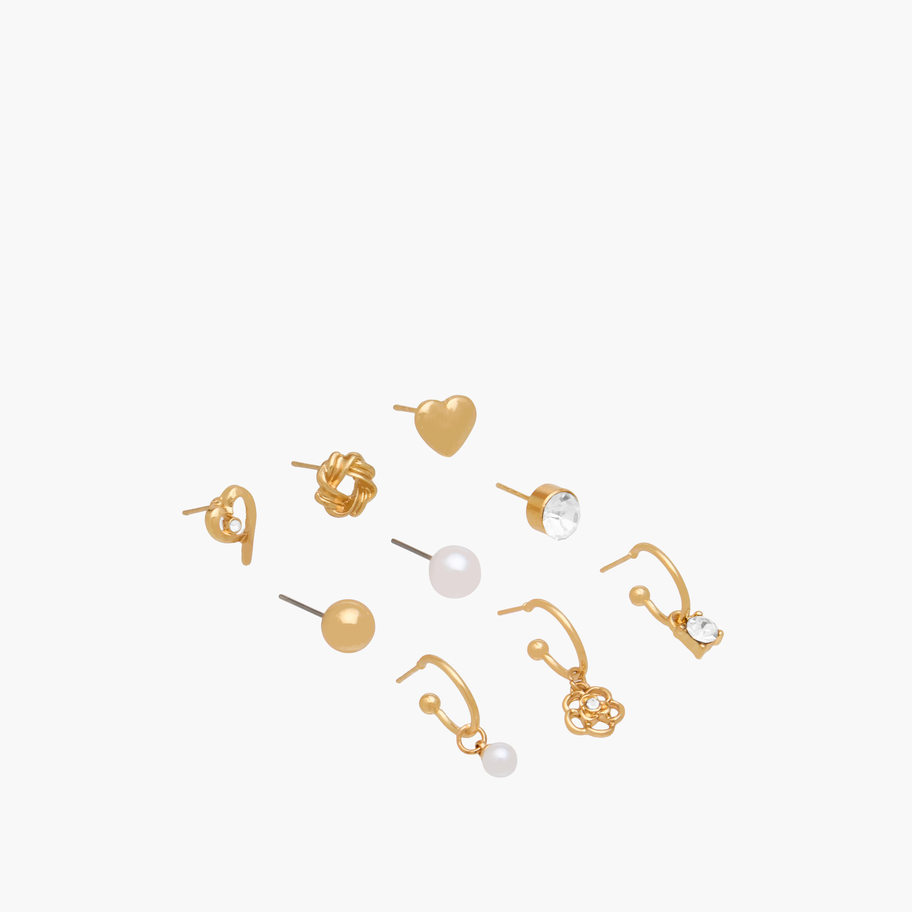 Pack of 9 Metallic Embellished Earrings with Pushback Closure-women-watchesandjewellery-jewellery-earrings-image-2