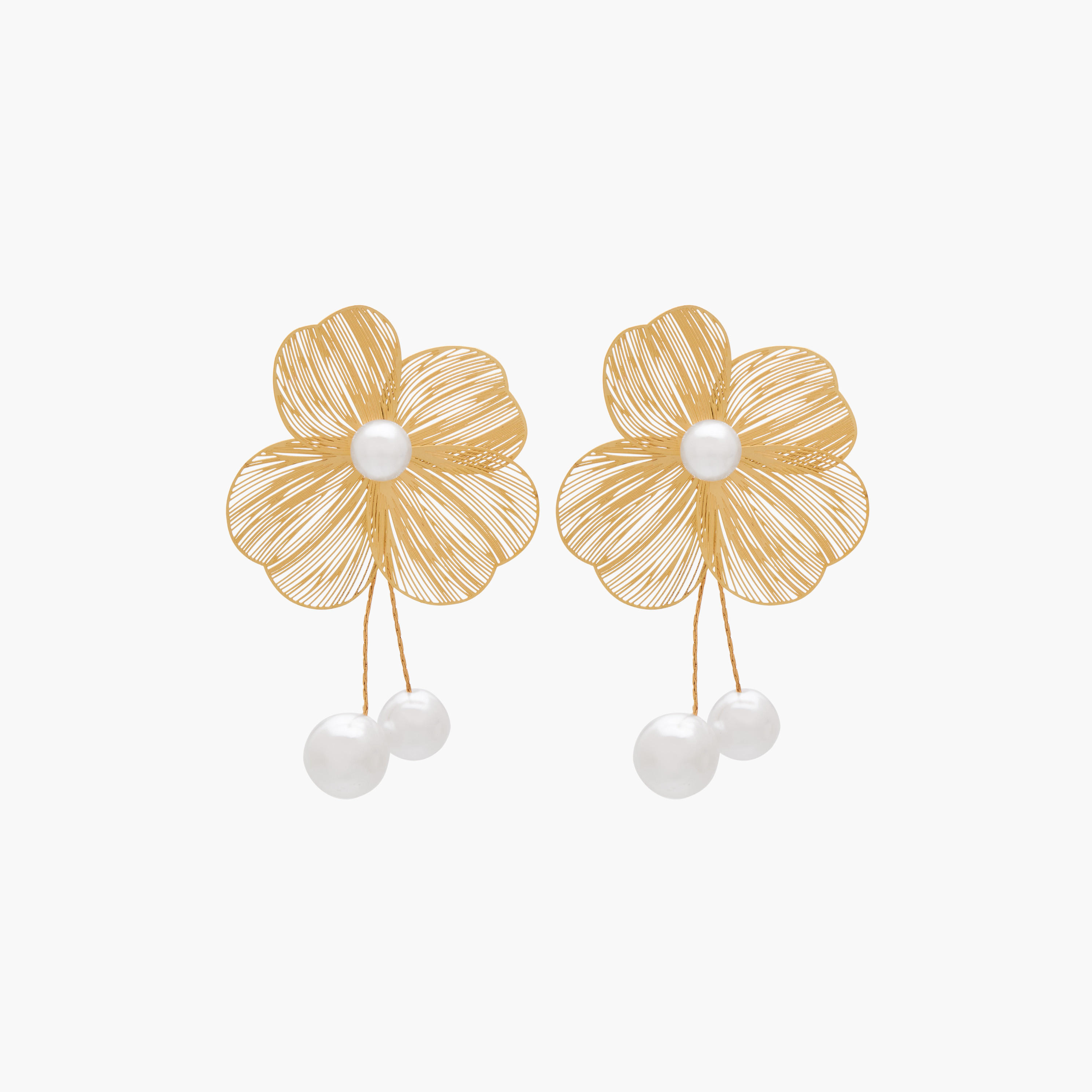 Metallic Floral Earrings with Pushback Closure-women-watchesandjewellery-jewellery-earrings-image-1