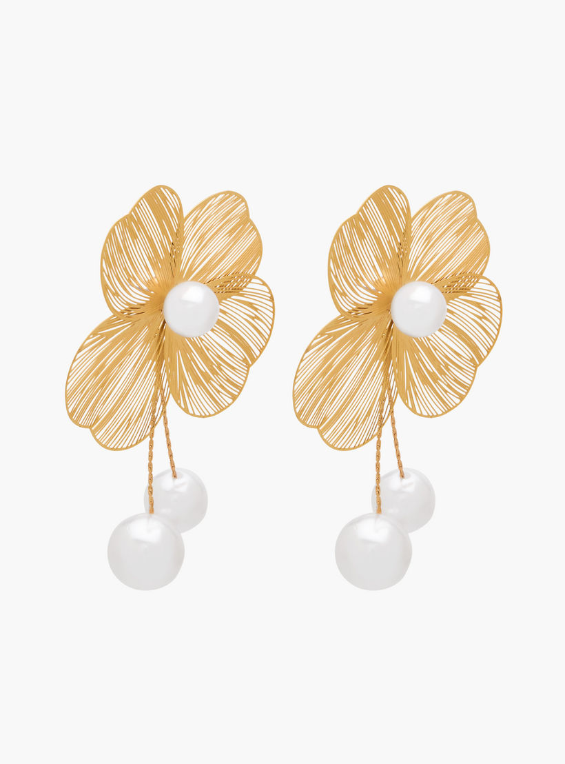 Metallic Floral Earrings with Pushback Closure-women-watchesandjewellery-jewellery-earrings-image-2
