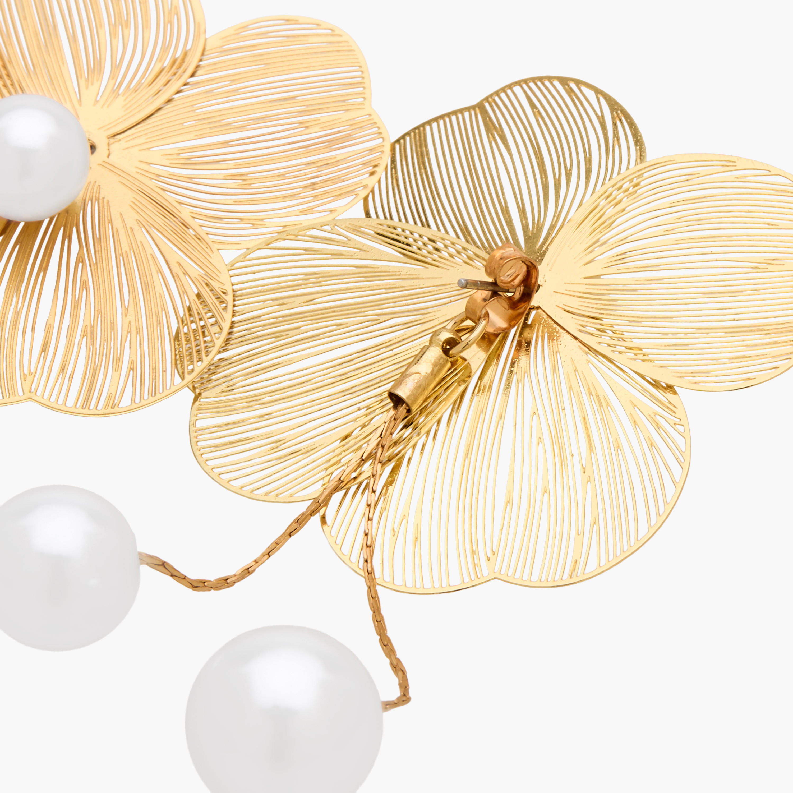 Metallic Floral Earrings with Pushback Closure-women-watchesandjewellery-jewellery-earrings-image-3